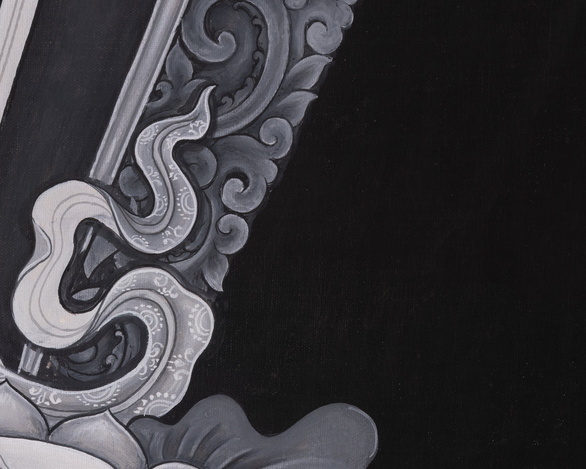 Black and White Bodhisattva Chenrezig Thangka | Avalokiteshvara Art | Compassion Deity
