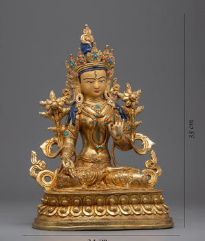 24k Gold Female Bodhisattva of Compassion,  White Tara Statue | Religious Statue for Meditation