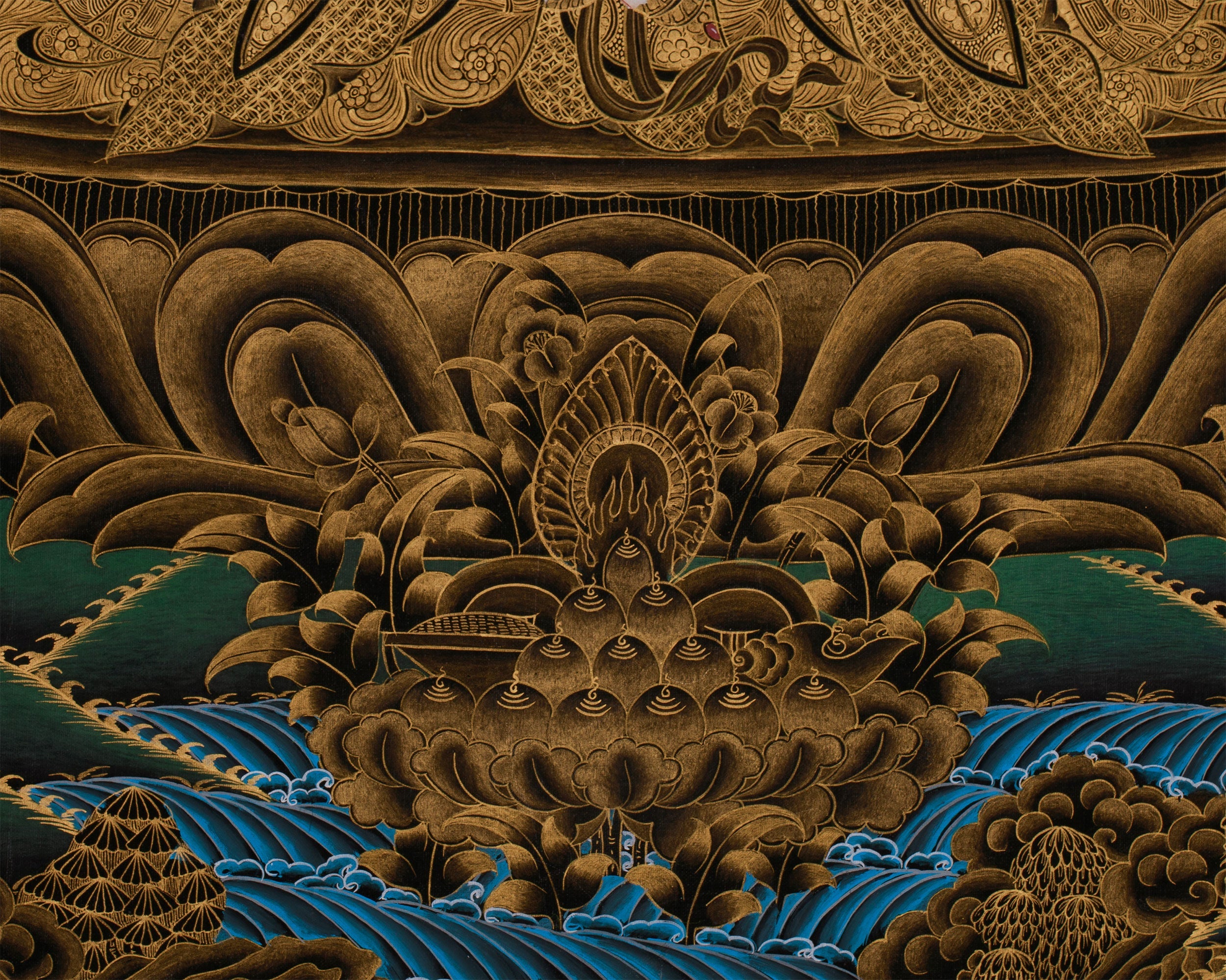 Large 30 Inches Chenrezig in Gold | Four-Armed Bodhisattva of Infinite Compassion