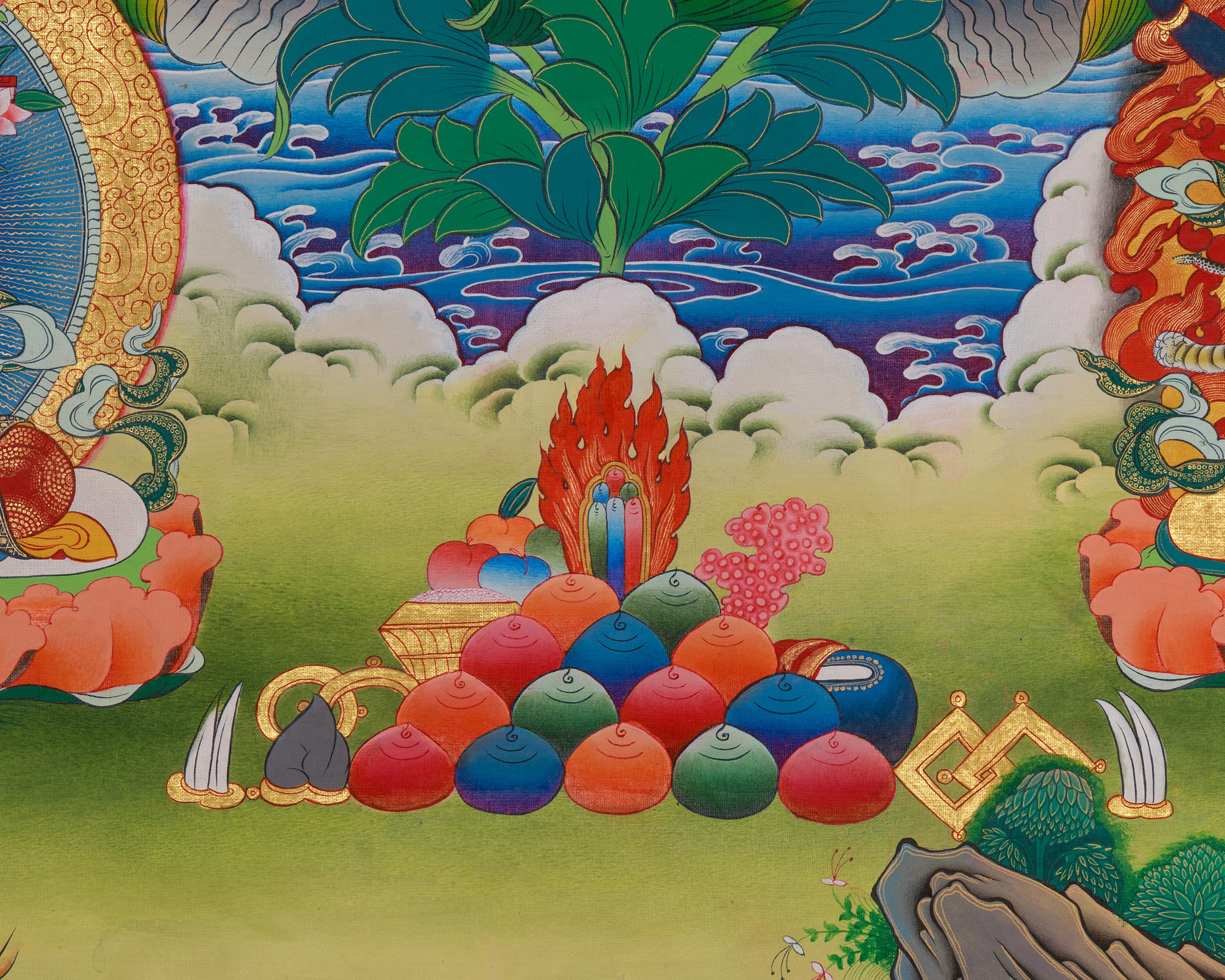 Chenrezig With Other Deities Thangka | Five Dhyani Buddha | Vajrapani And Manjushri Art