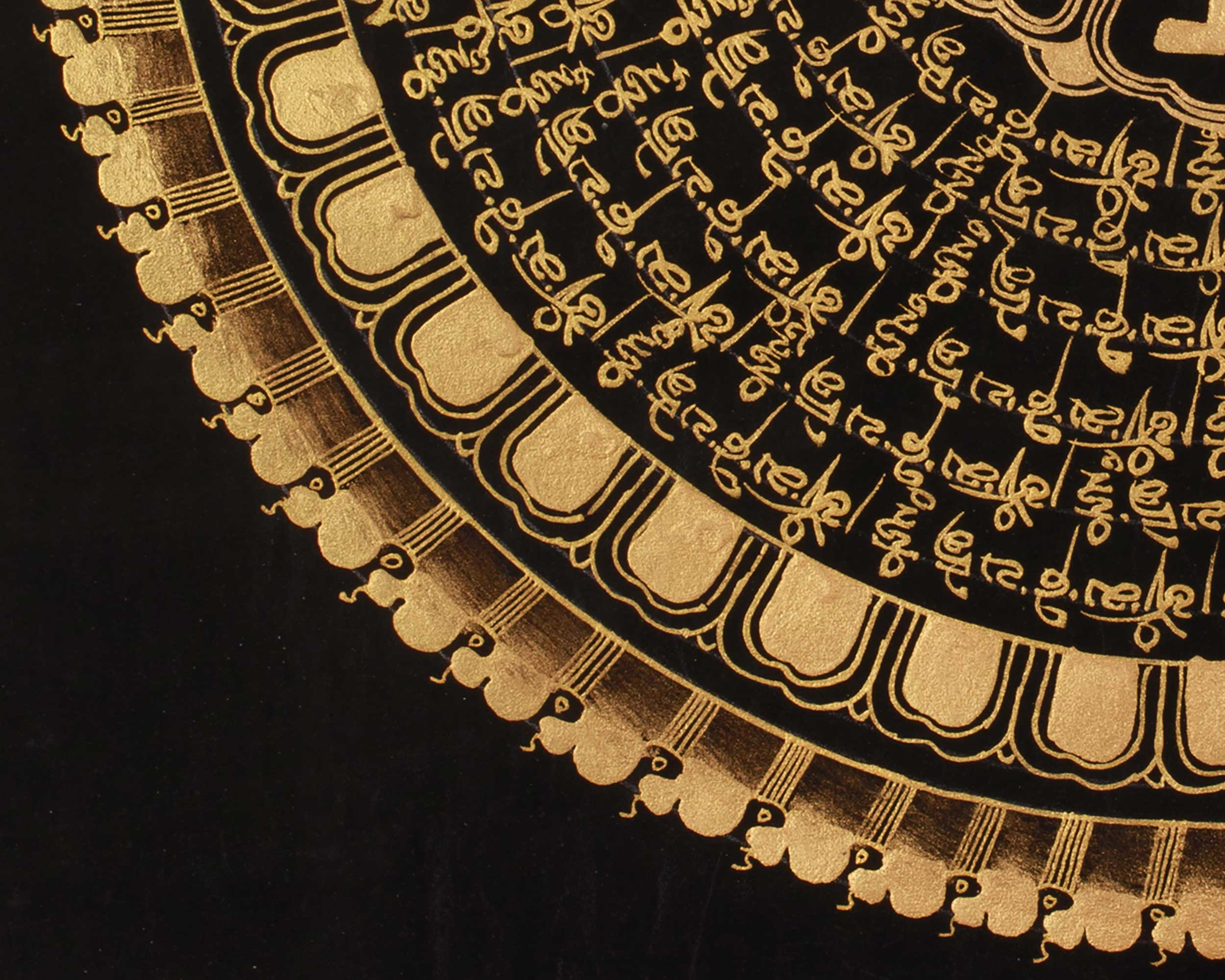 Buddhist Gold and Black Mantra Mandala | Tibetan Meditation and Devotional Painting