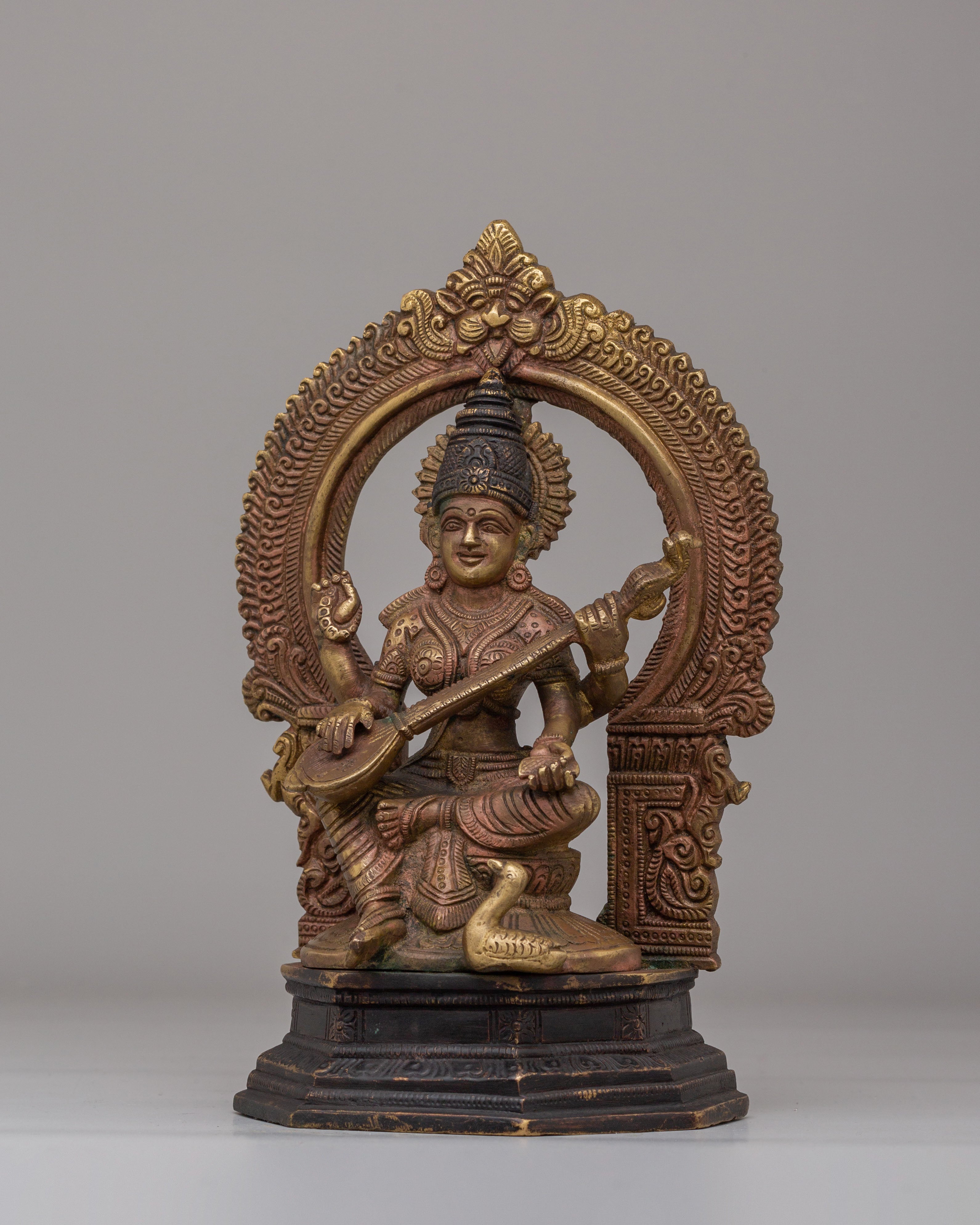 Handcrafted Saraswati Statue for Altar | Sacred Hindu Deity Idol