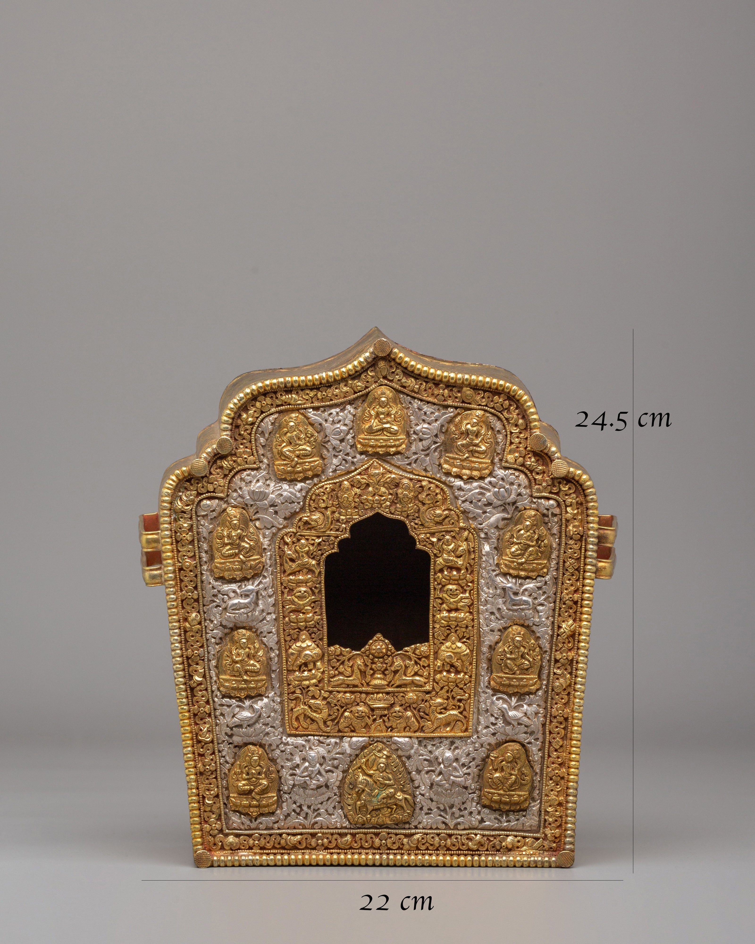 Deities Carved Ghau Box | Himalayan Amulet Box