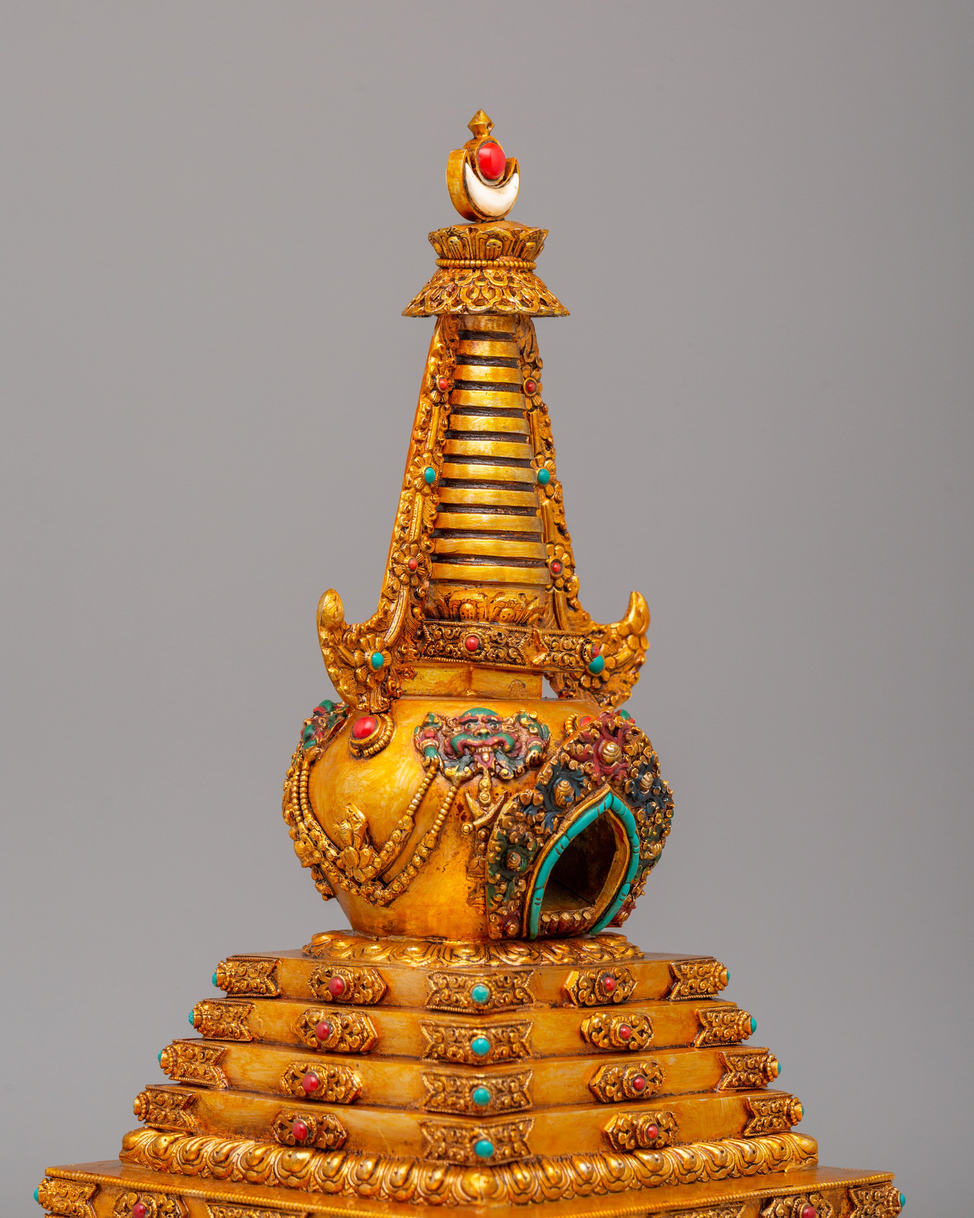 Tibetan Altar Enlightenment Chorten | Handcrafted Buddhist Decor