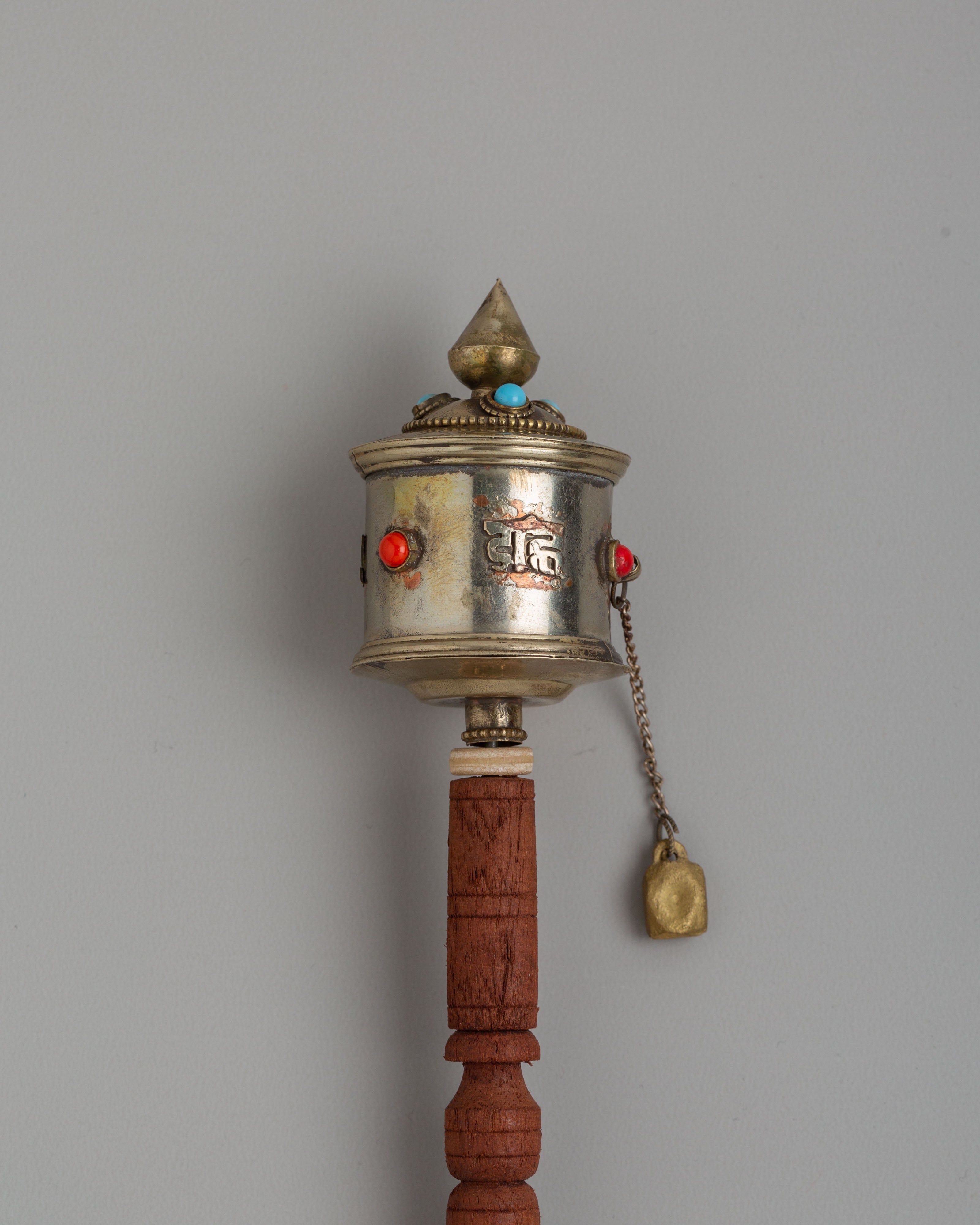 Sacred Handheld Prayer Wheel For Meditation | Copper, Coral & Turquoise Ritual Object