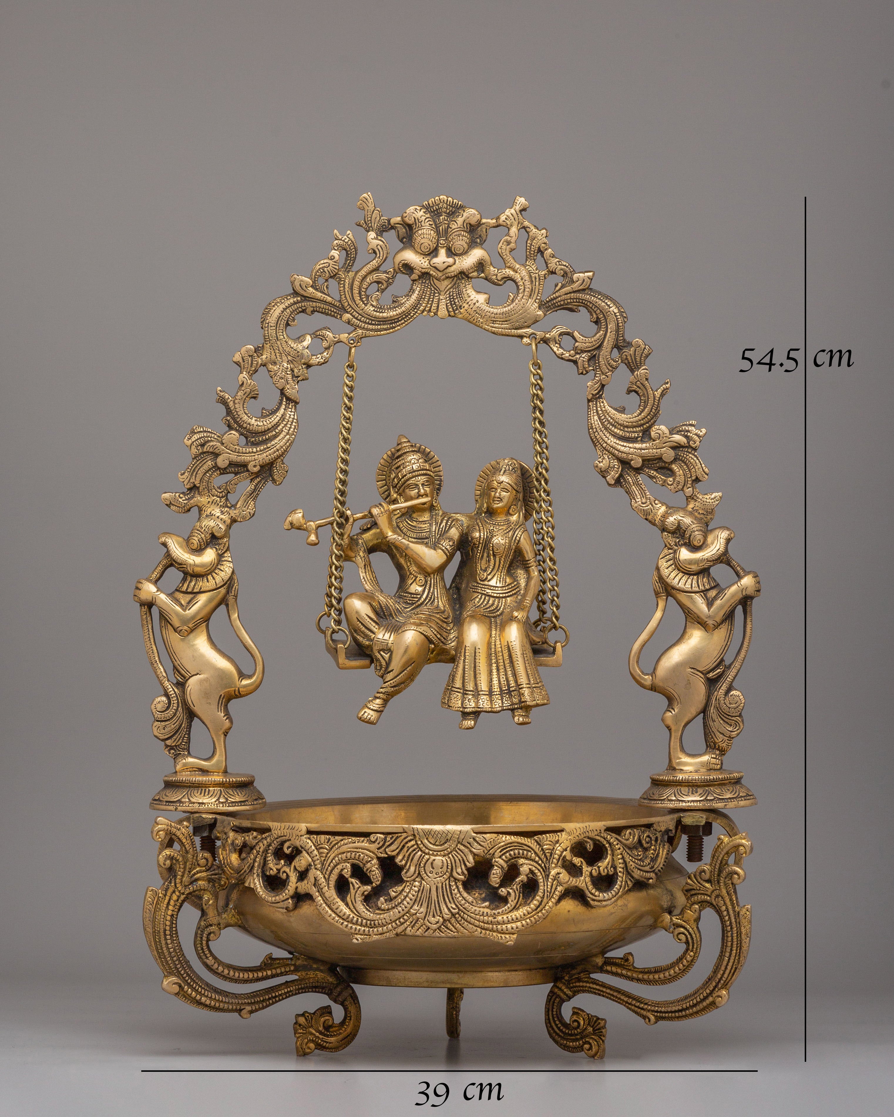 Radha Krishna Jhoola Urli | Decorative Brass Swing Url Bowl