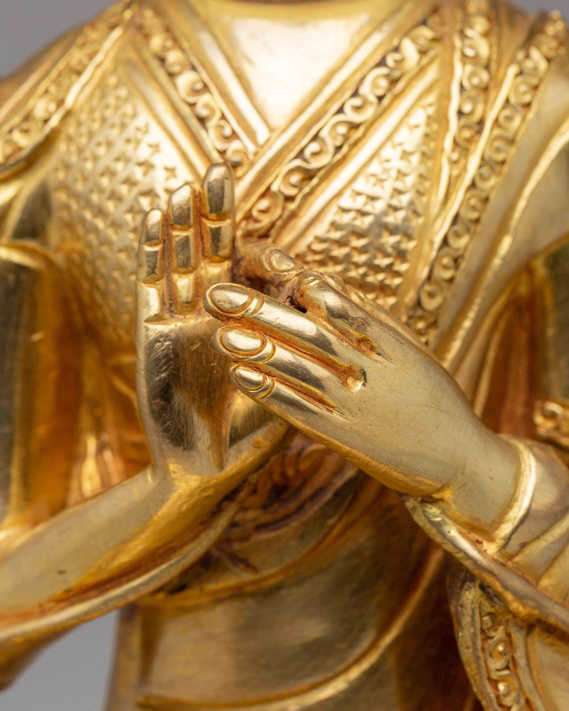 Buddhist Lama Tsongkhapa Set Statue | 24K Gold Plated Buddhist Sculpture