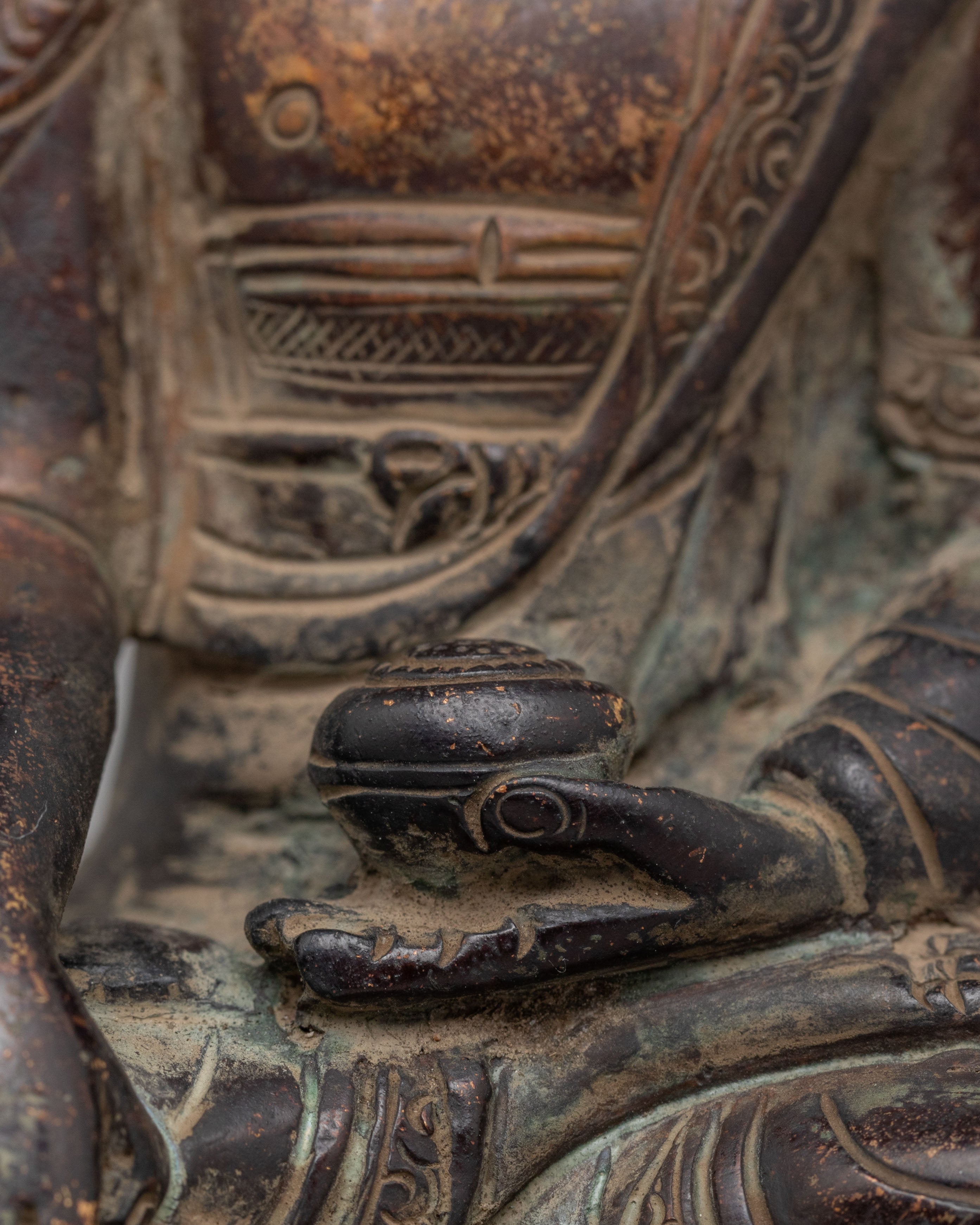 Handmade Crown Shakyamuni Buddha Statue | Oxidized Brass Crowned Buddha
