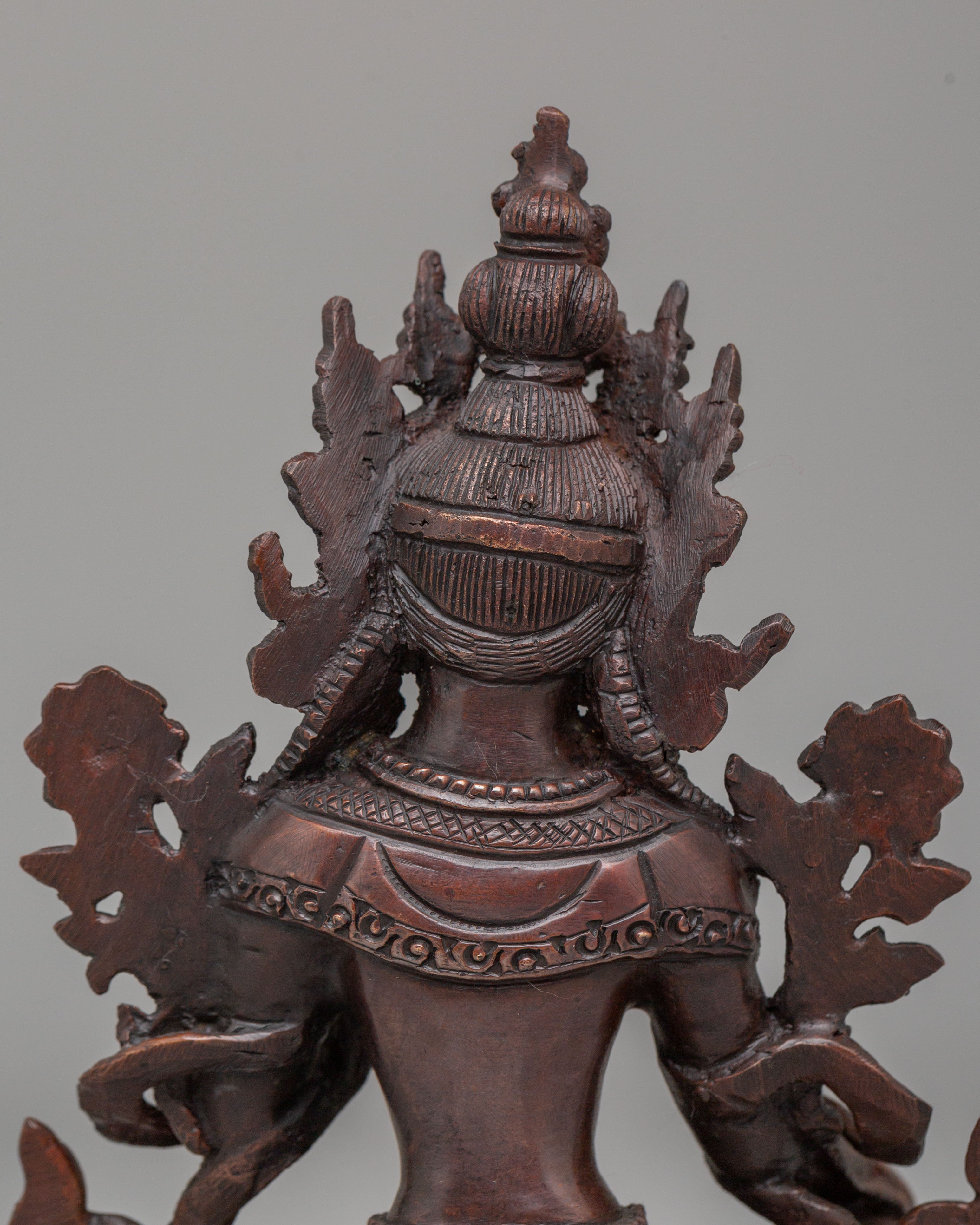 Sacred Green Tara Deity Statue | Handcrafted Oxidized Copper Figure