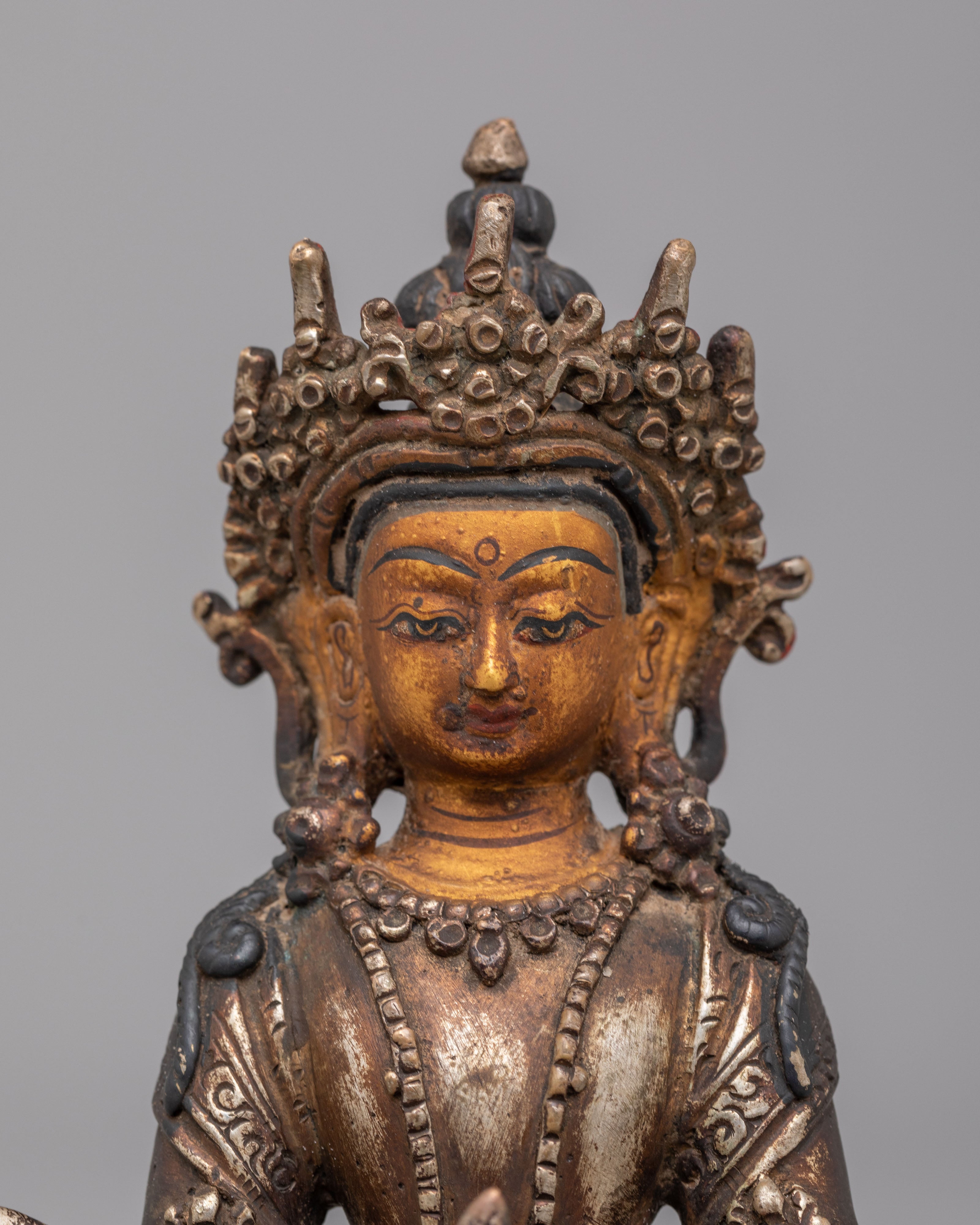 Amitayus Sculpture for Longevity | Antique Finish Buddhist Statue