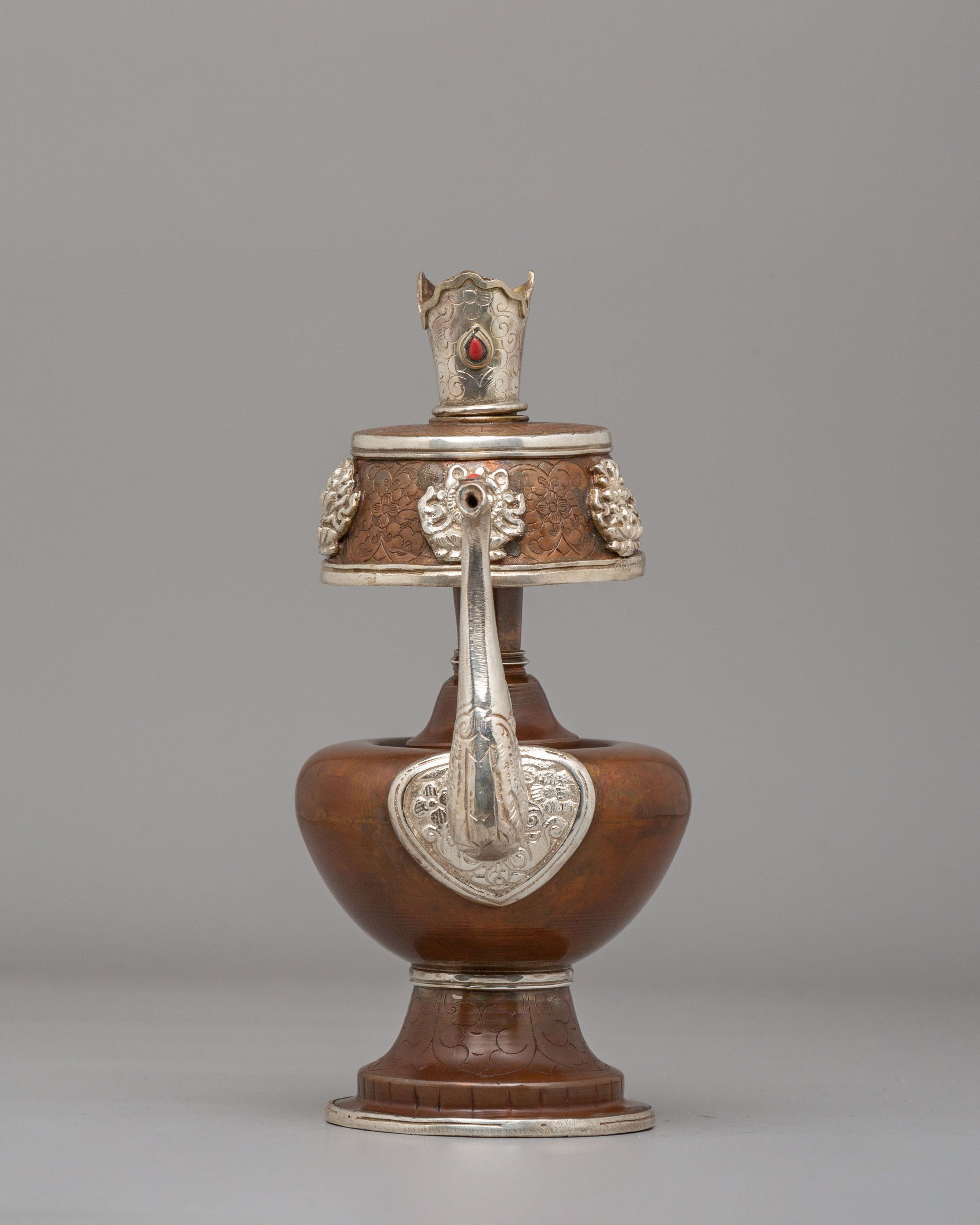 Spiritual Ceremonial Bhumba Pair | Tibetan Ritual Copper Silver Vessels