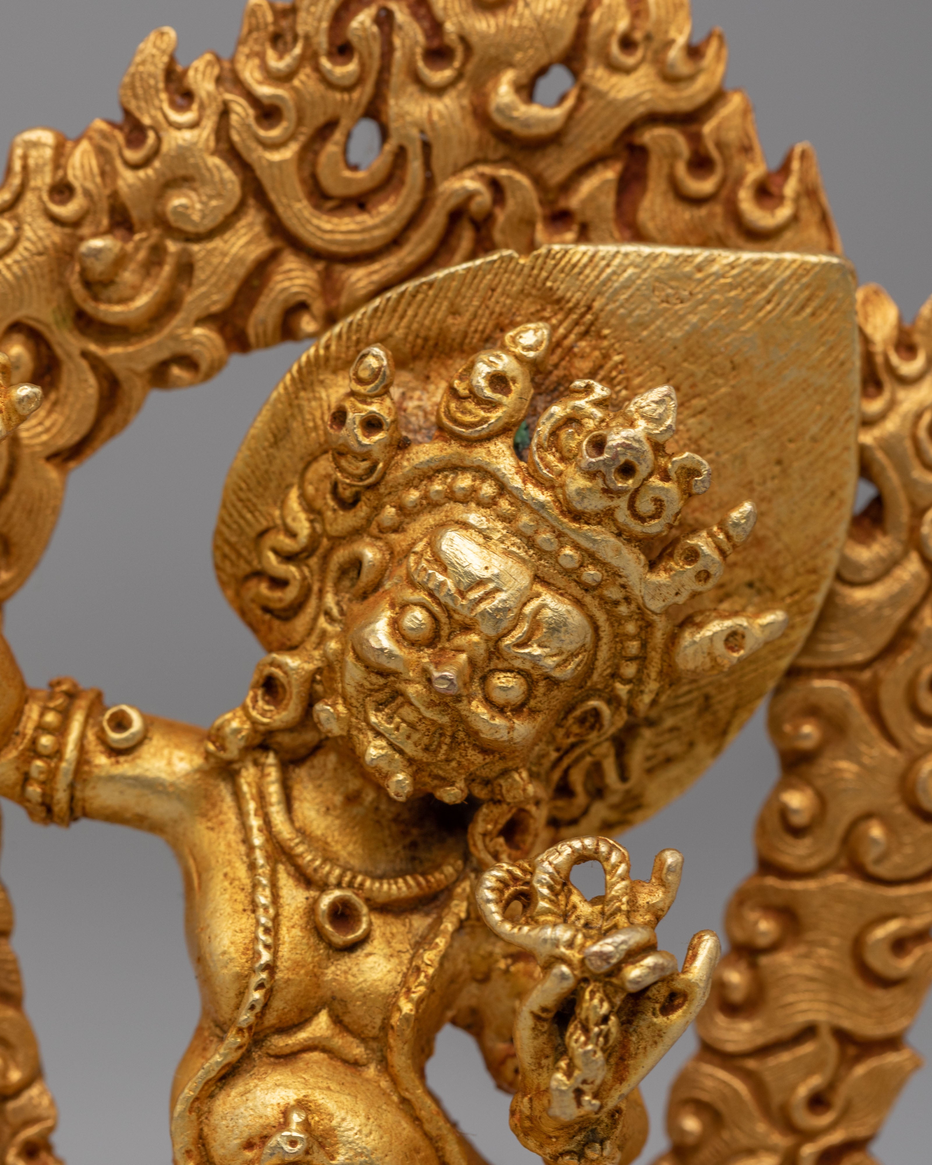 Handmade Vajrapani Statue | Gold Plated Copper Protector Deity