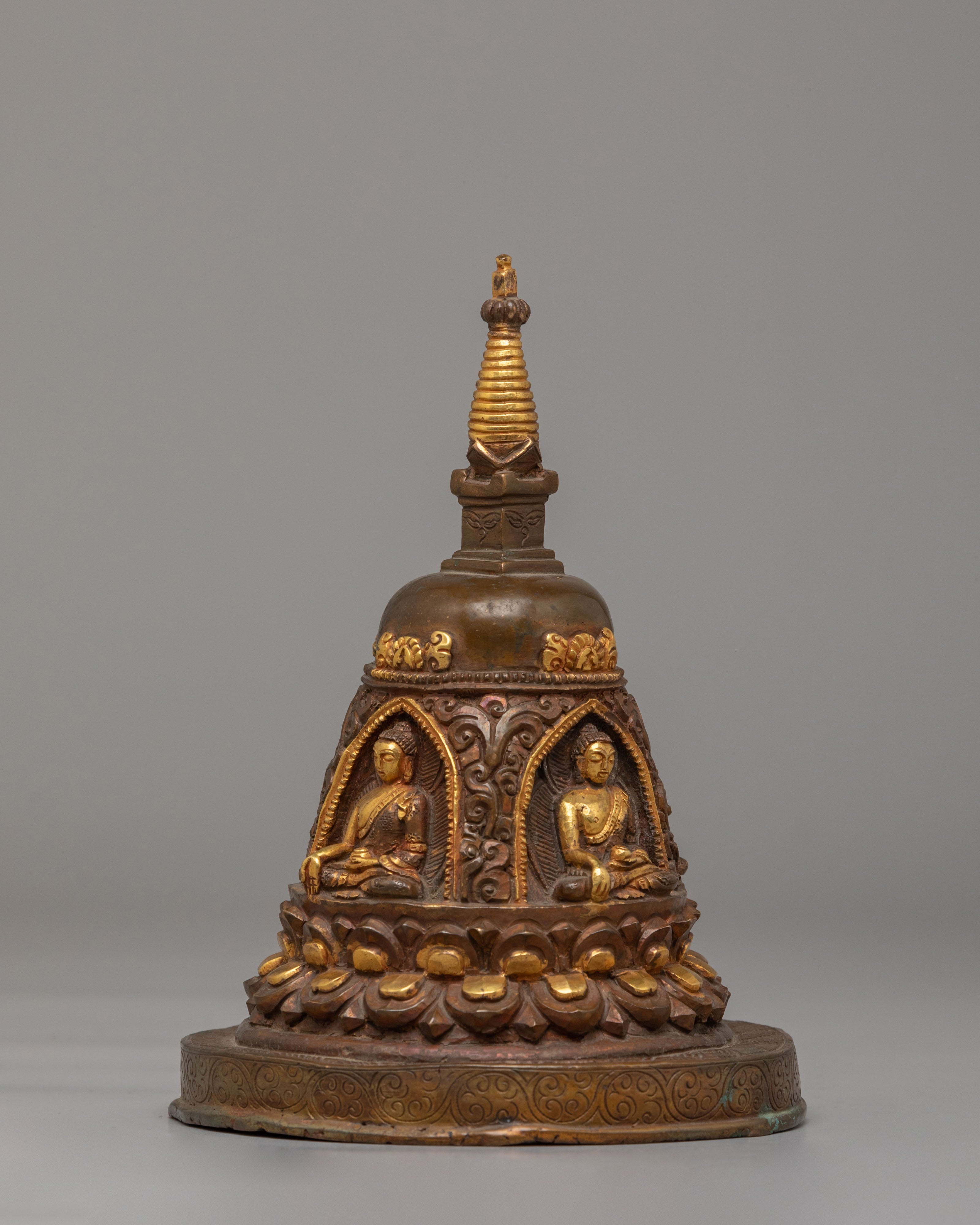 Sacred Carved Stupa with Deities | Perfect for Meditation and Spiritual Decor