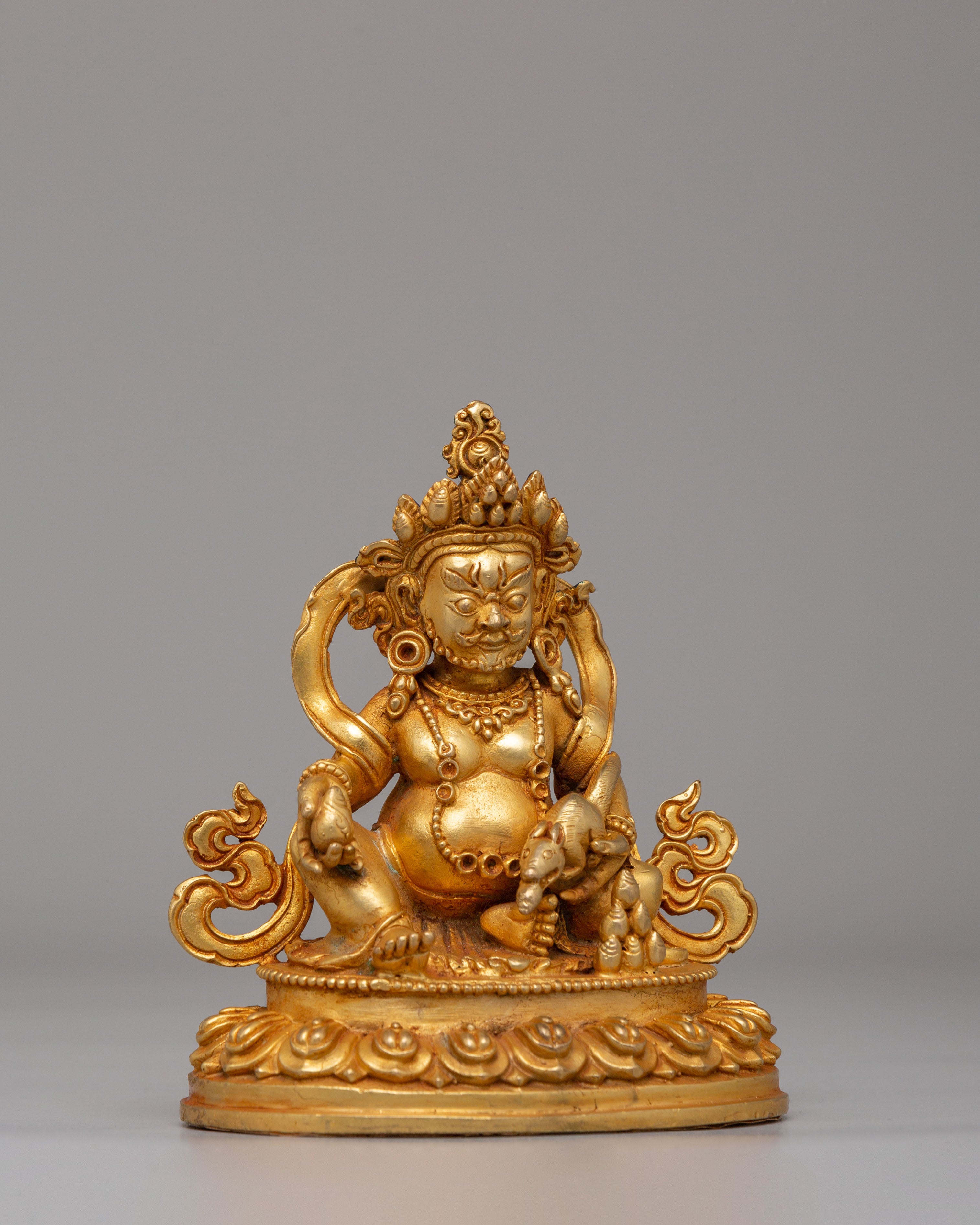 Traditional Dzambhala Deity Statue | Handcrafted Gold-Plated Copper Art