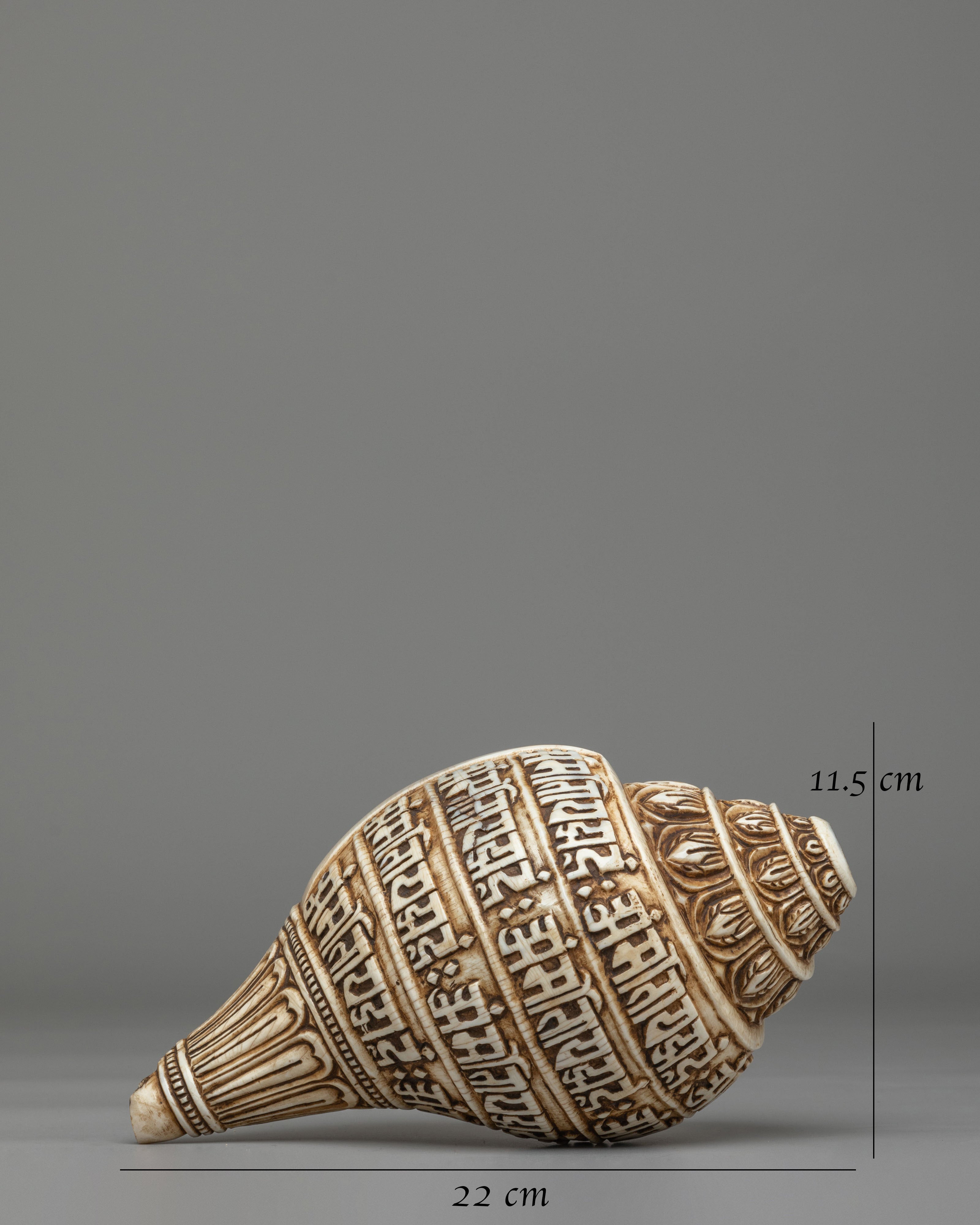 Sacred Mantra Conch | Handcrafted Tibetan Ritual Item