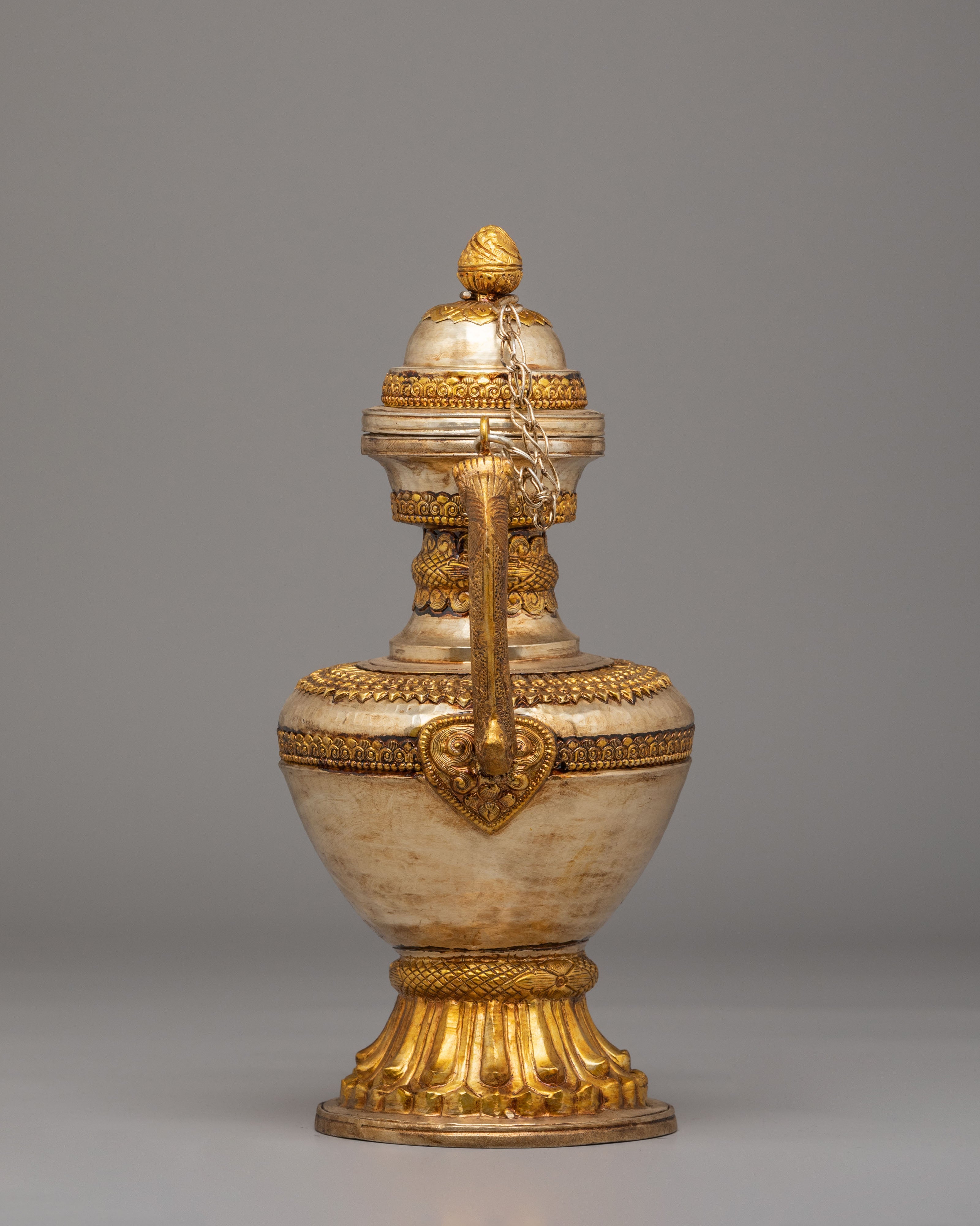 Decorative Tibetan Tea Vessel | Copper Silver Gold Plated Tea Vessel