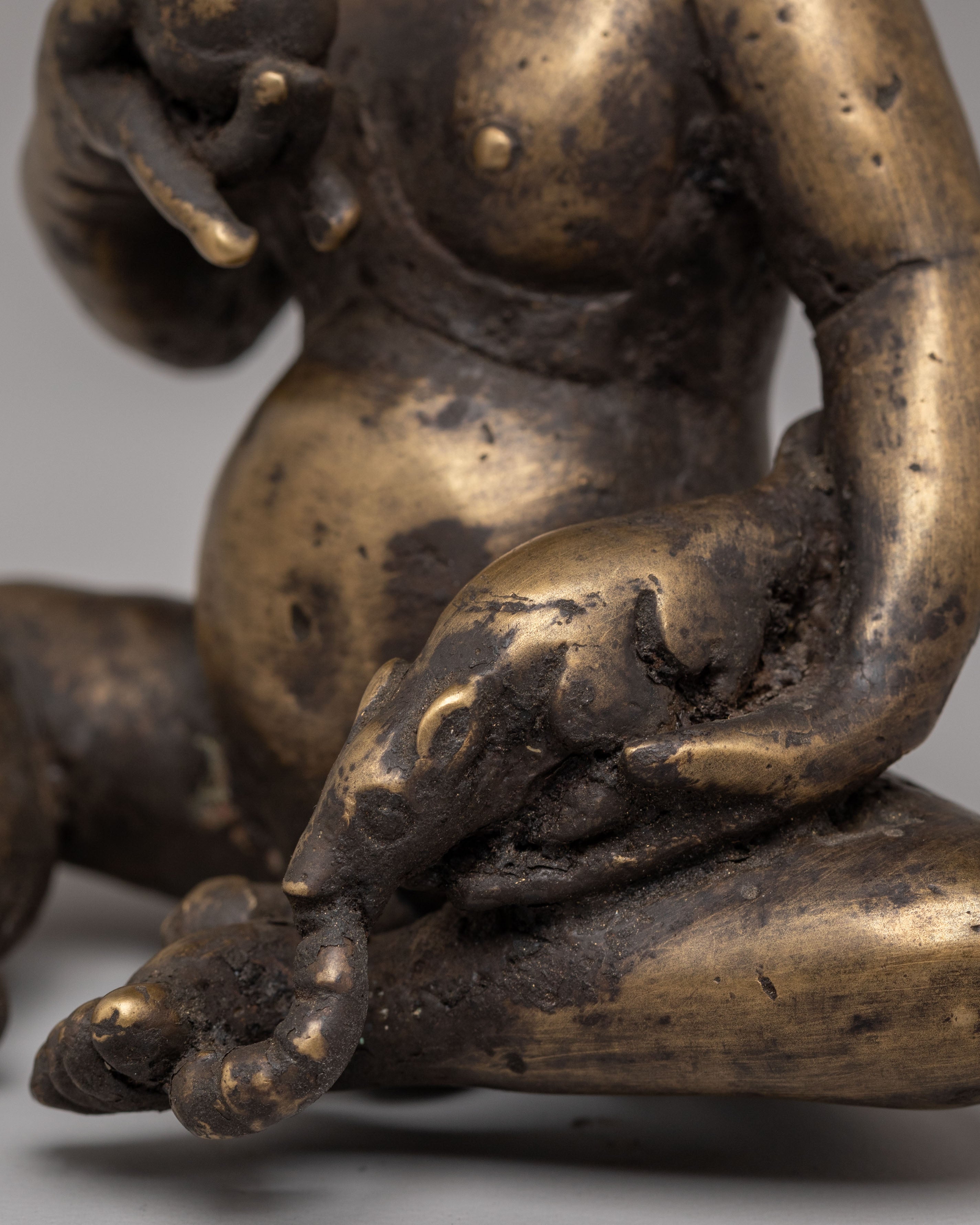 Buddhist Wealth Deity Dzambhala Statue | Antique Brass Altar Sculpture
