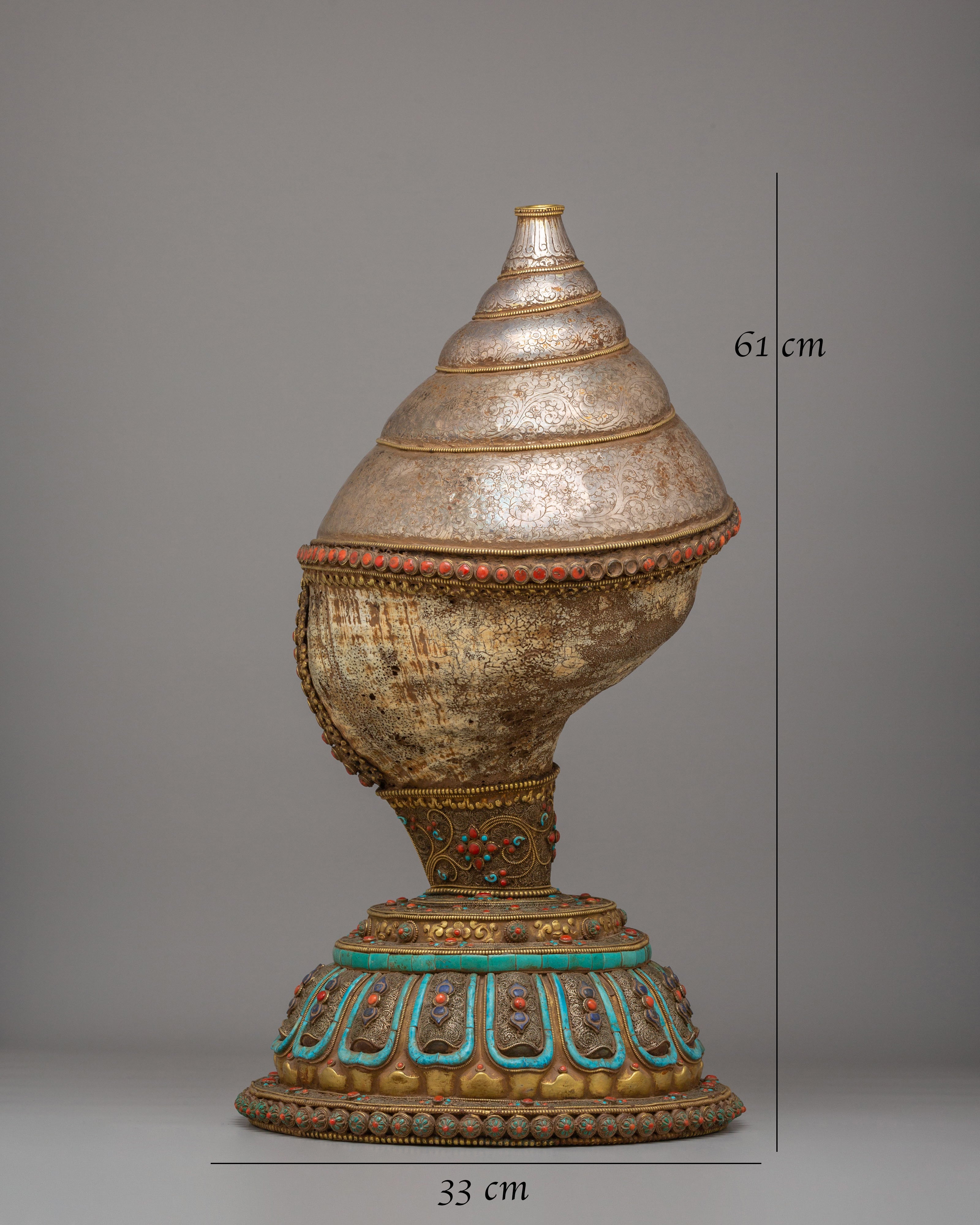 Handmade Decorative Sankha with Base | Antique Conch Shell Spiritual Decor