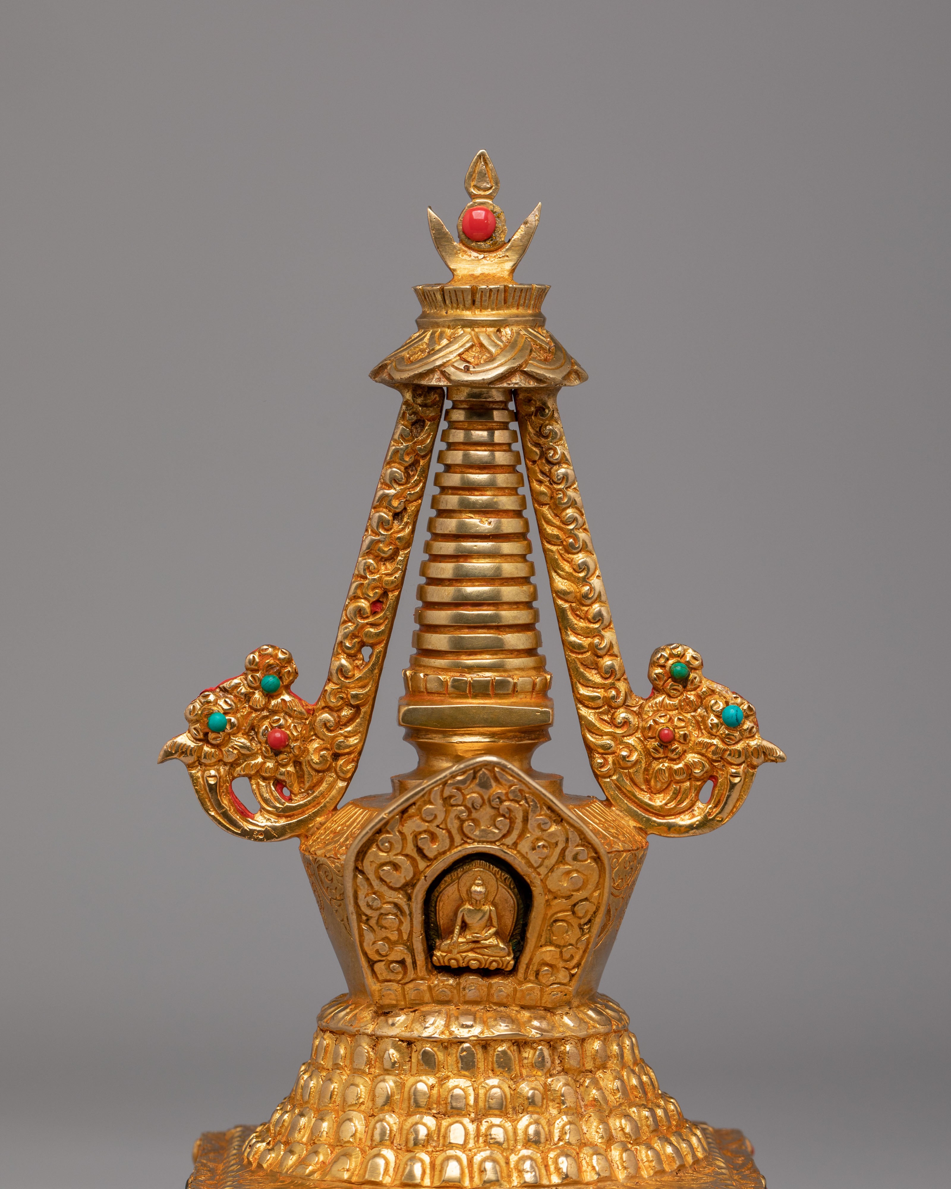 Handmade Lotus Blossom Stupa | Tibetan Copper Stupa for Spiritual Decor