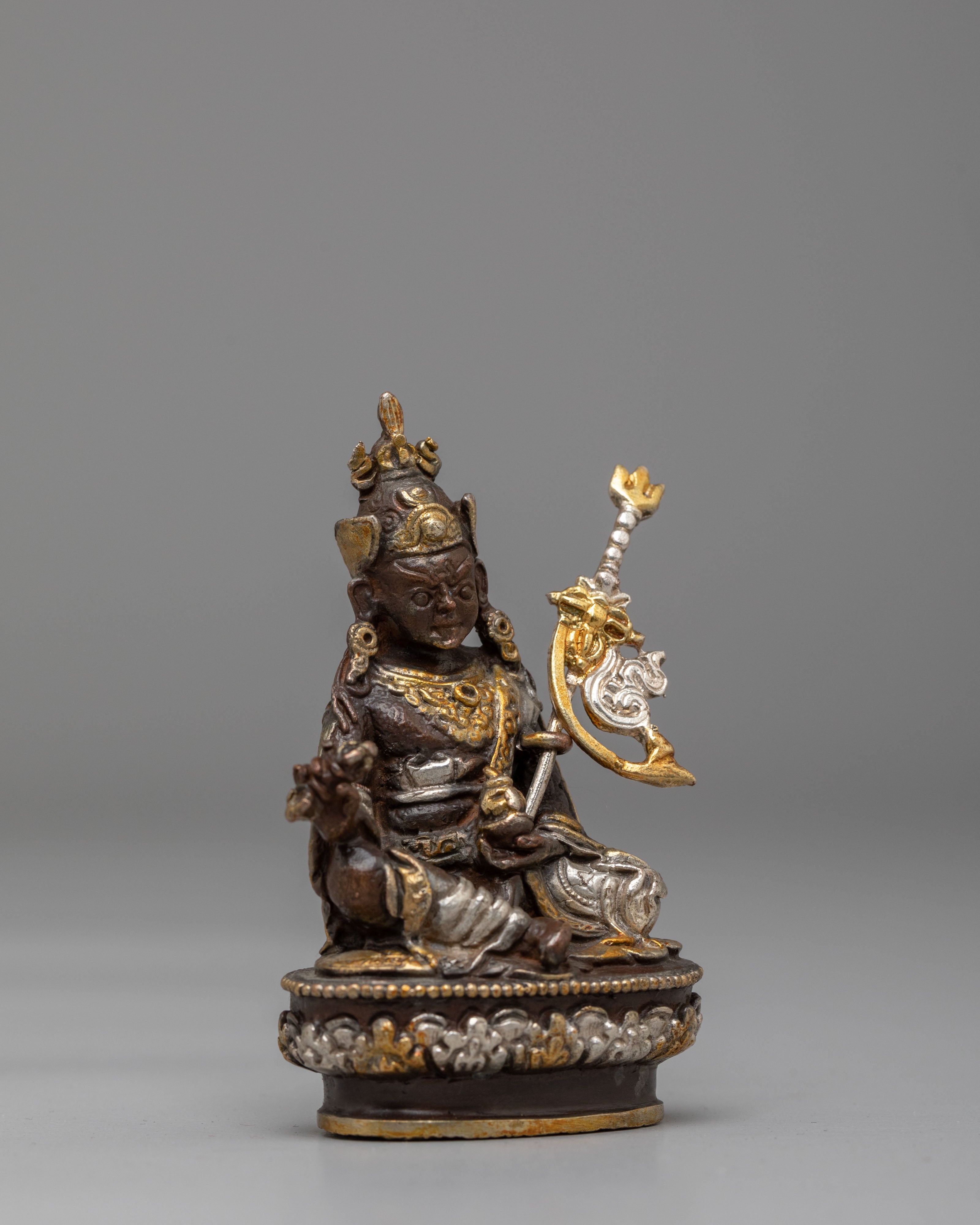 Guru Rinpoche Spiritual Protection Statue | Oxidized Copper Body with Electro Gold &amp; Silver Plating