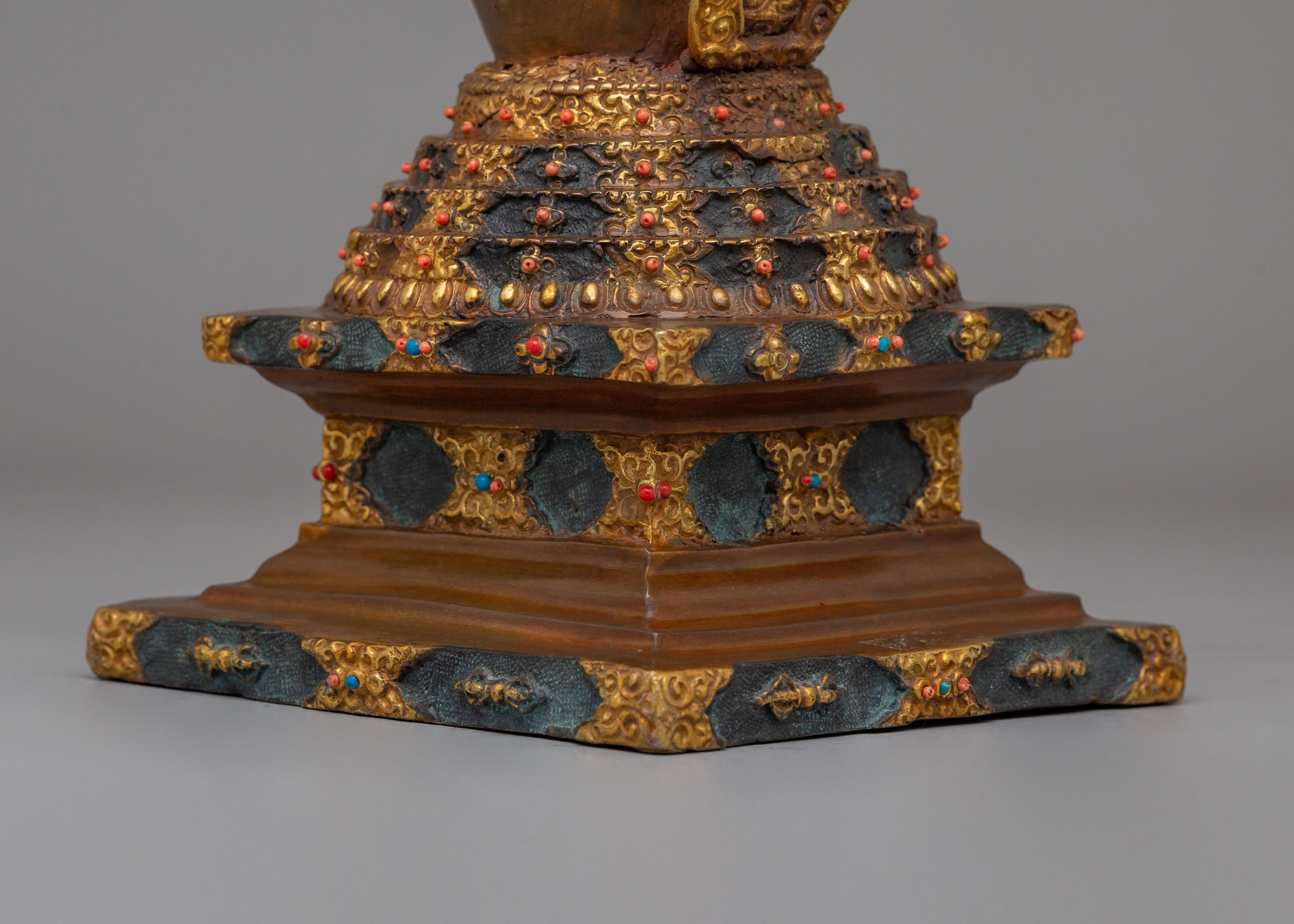 Traditional Tibetan Lotus Blossom Stupa | Handcrafted Spiritual Decor