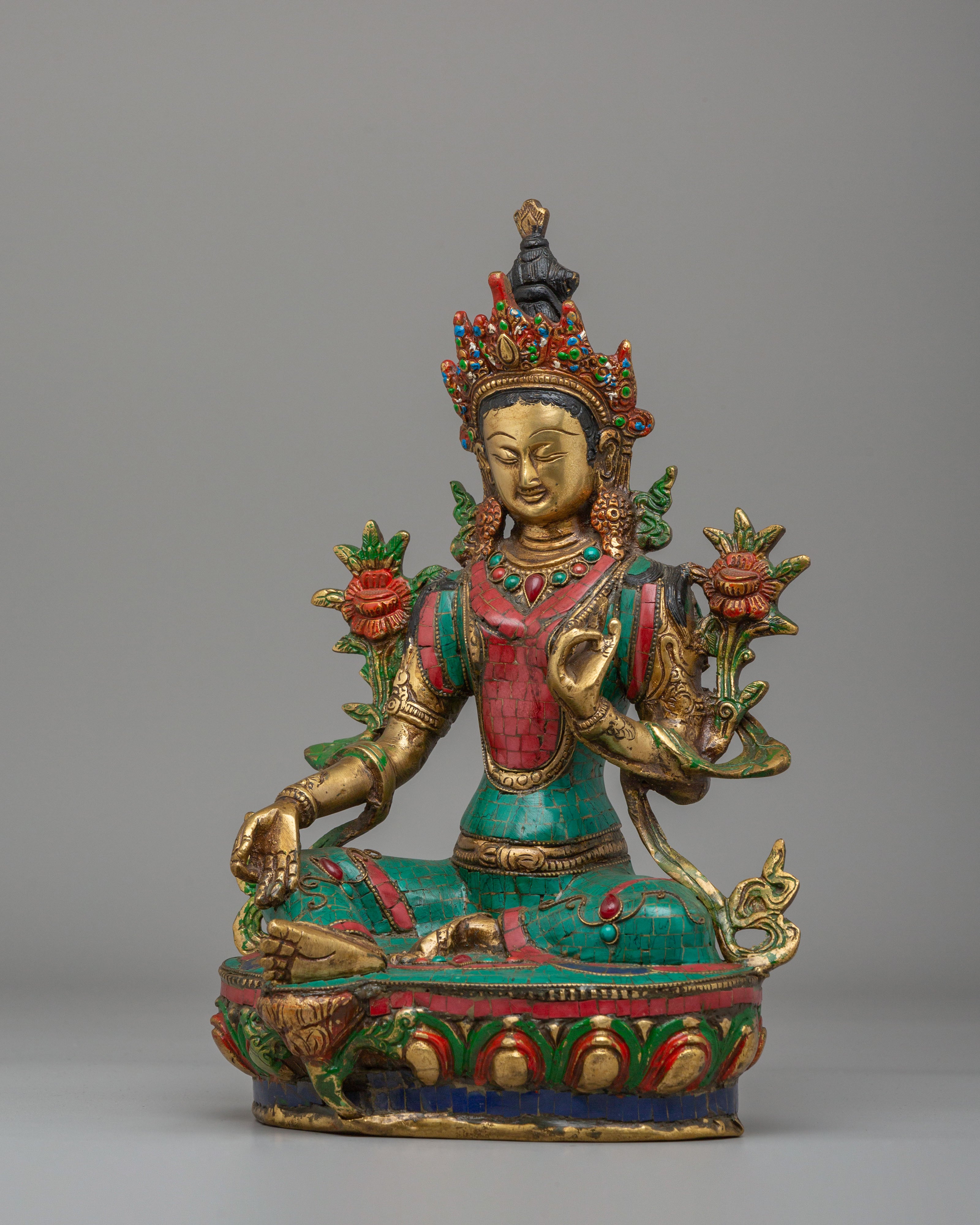 Ceremonial Green Tara Statue | Tibetan Artwork for Rituals