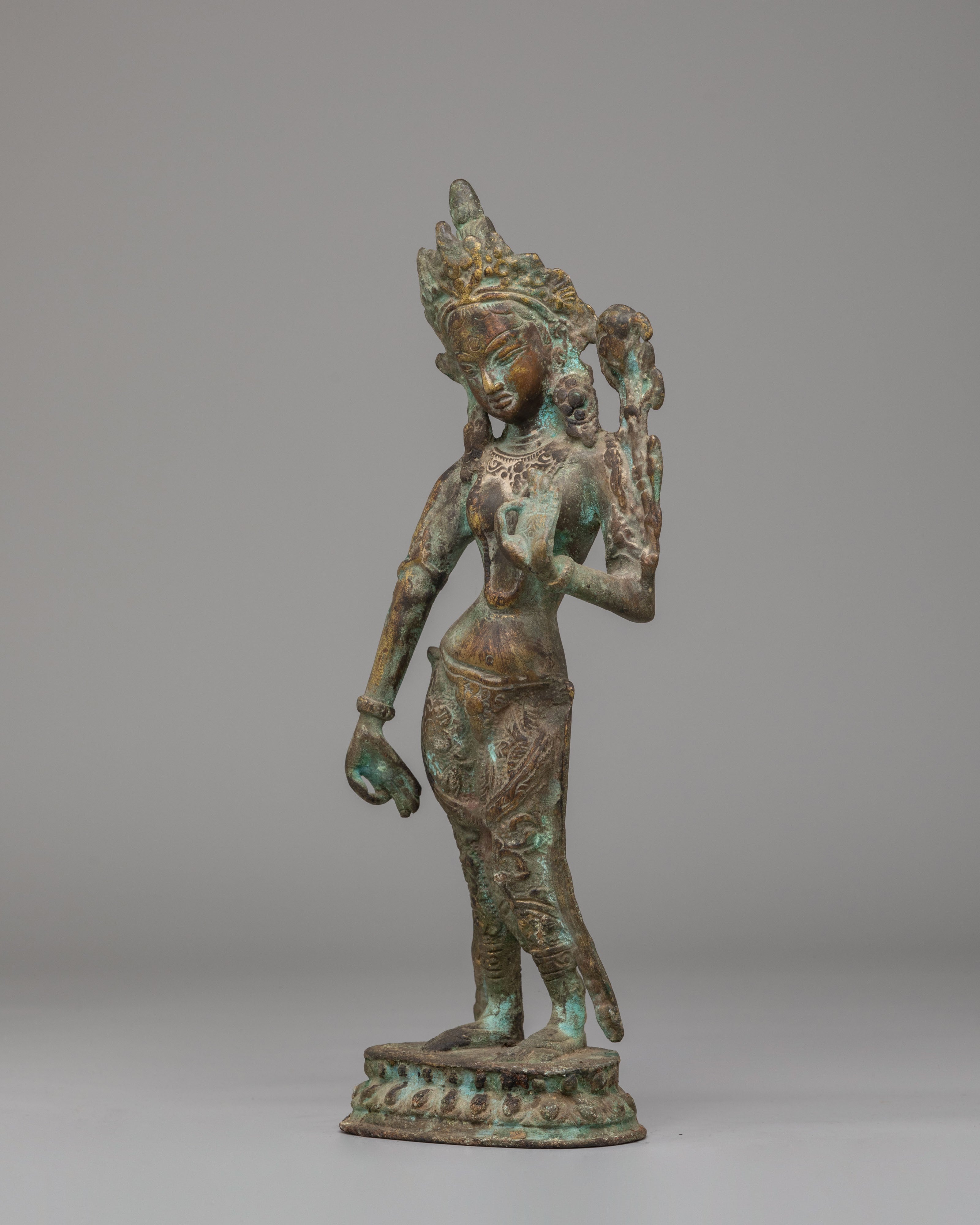 Ceremonial Standing Green Tara Statue | Handmade Tibetan Deity Figurine
