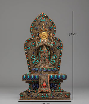 Divine Bodhisattva Standing Chenrezig Statue | Copper & Silver Plated Art
