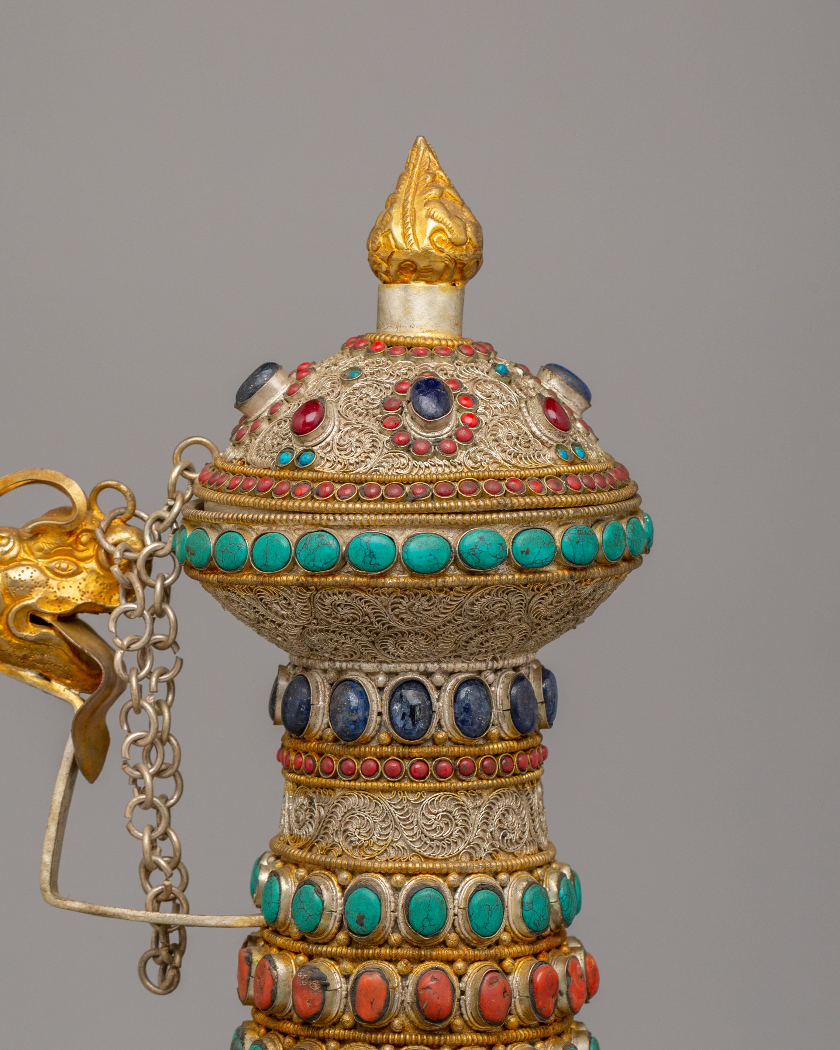 Himalayan Decorative Tea Pot | Copper & Gemstone Home Accent