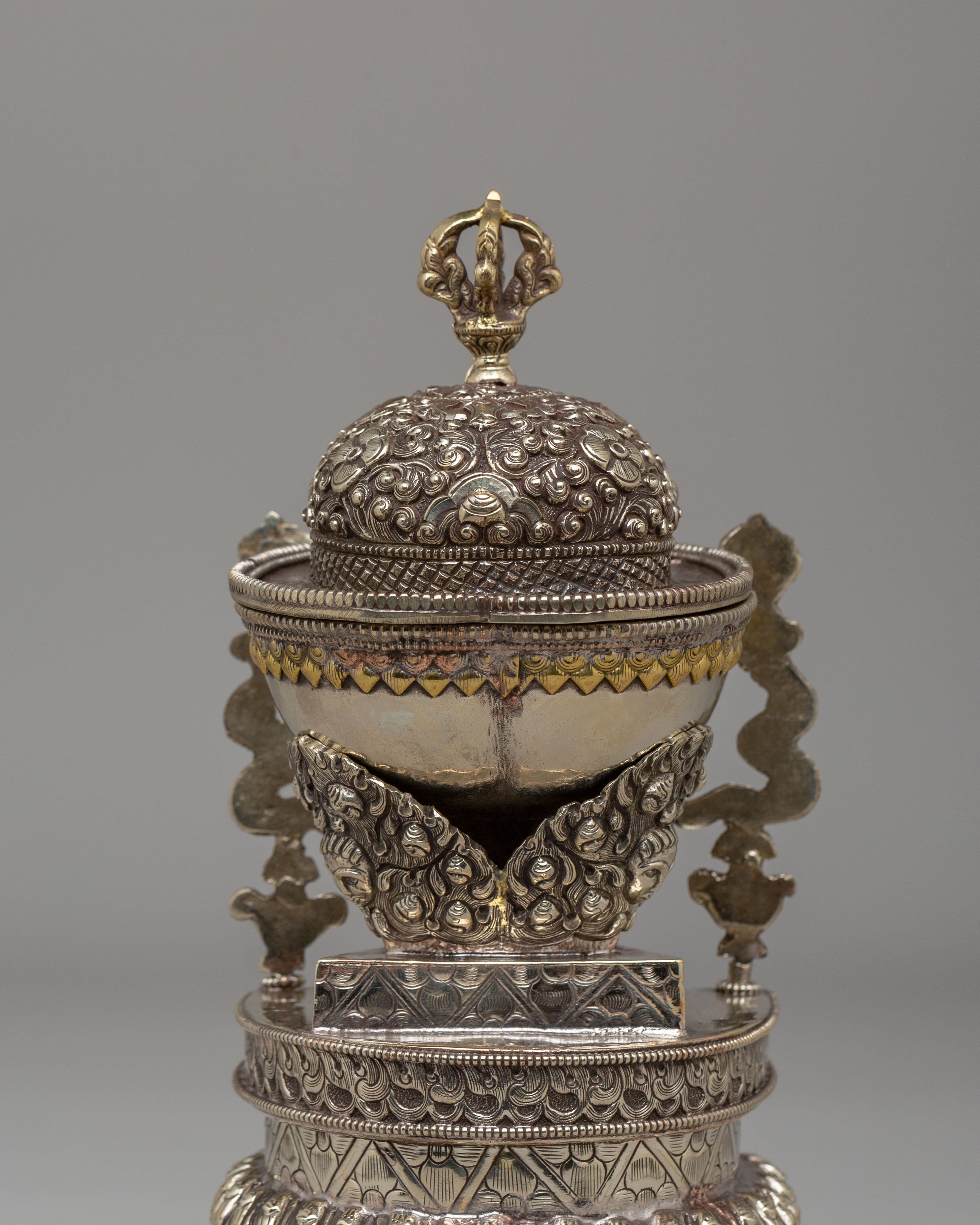 Spiritual Kapala Ritual Tool | White Metal Tibetan Skull Cup