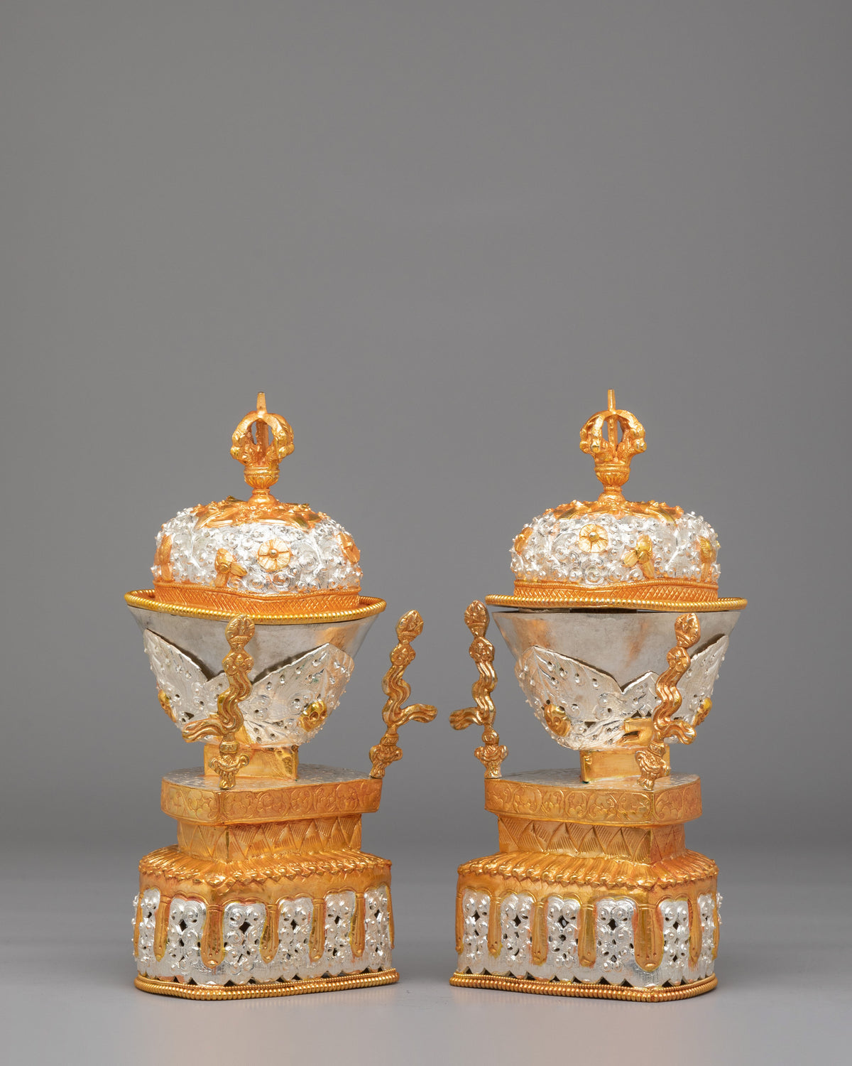 Buddhist Ritual Kapala Set | Gold and Silver Plated Vessels