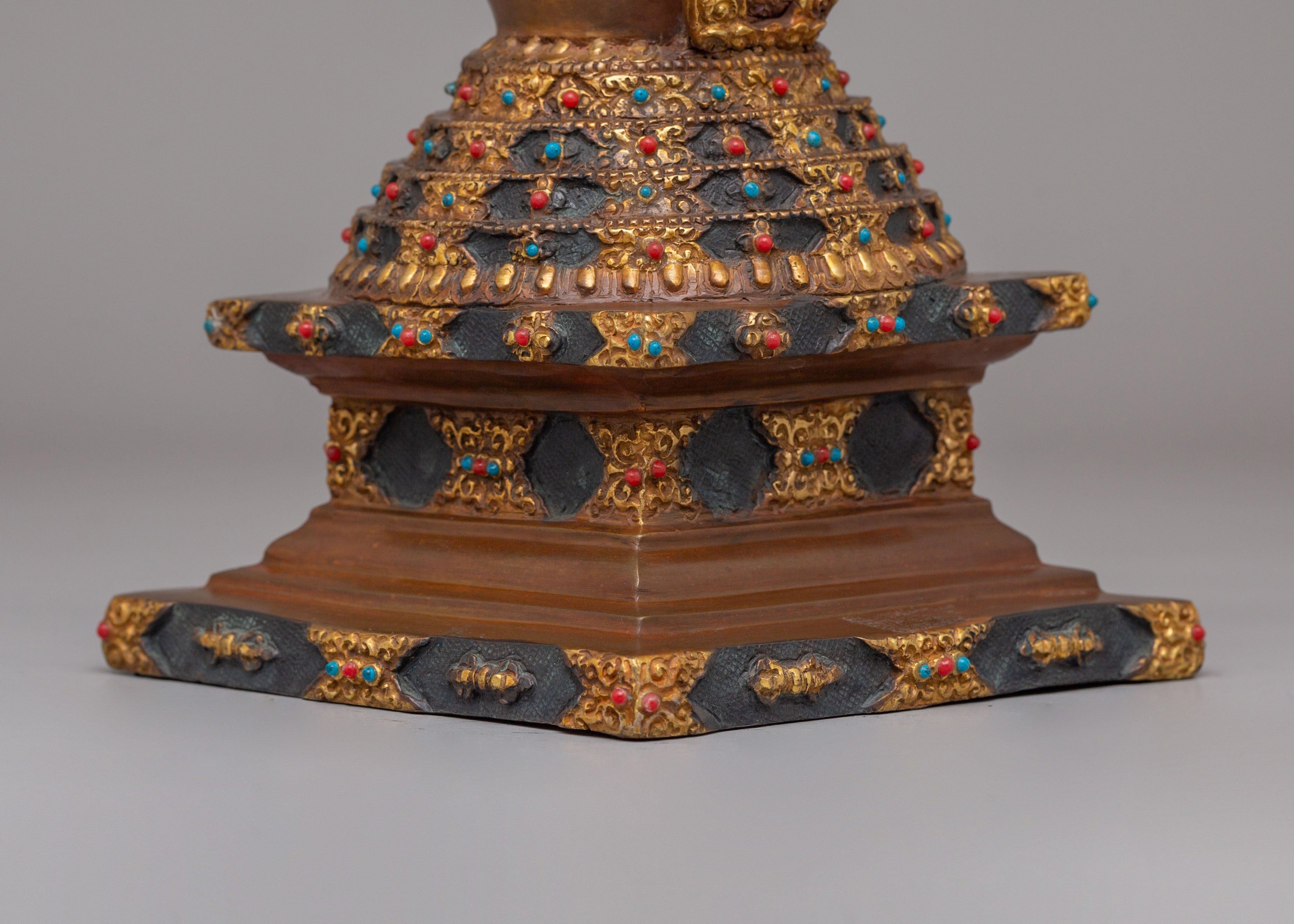 Sacred Lotus Blossom Stupa for Altar | Handcrafted Buddhist Shrine Decor