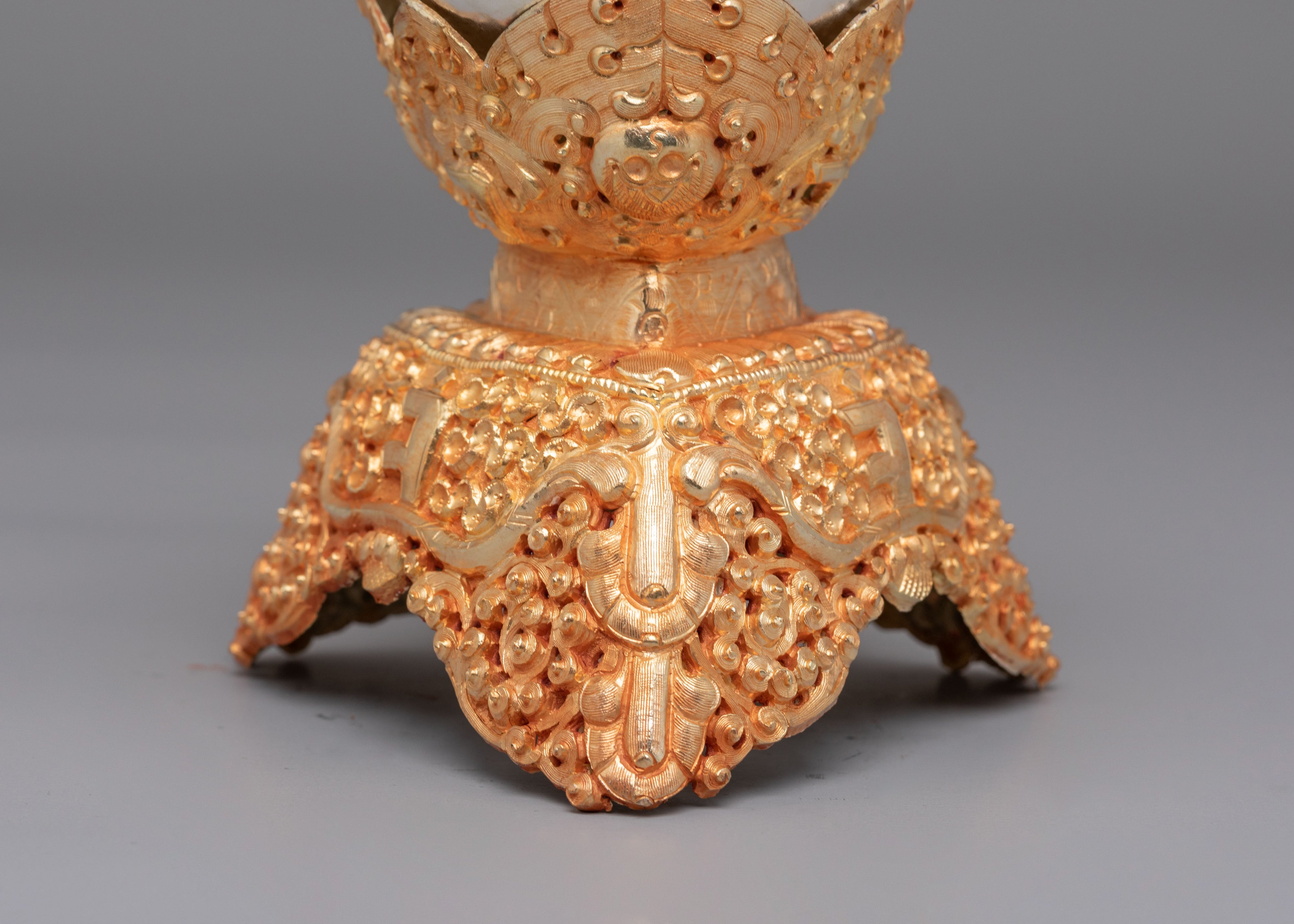 Tibetan Altar Offering Kapala | Copper Body with Electro Gold & Silver Plating