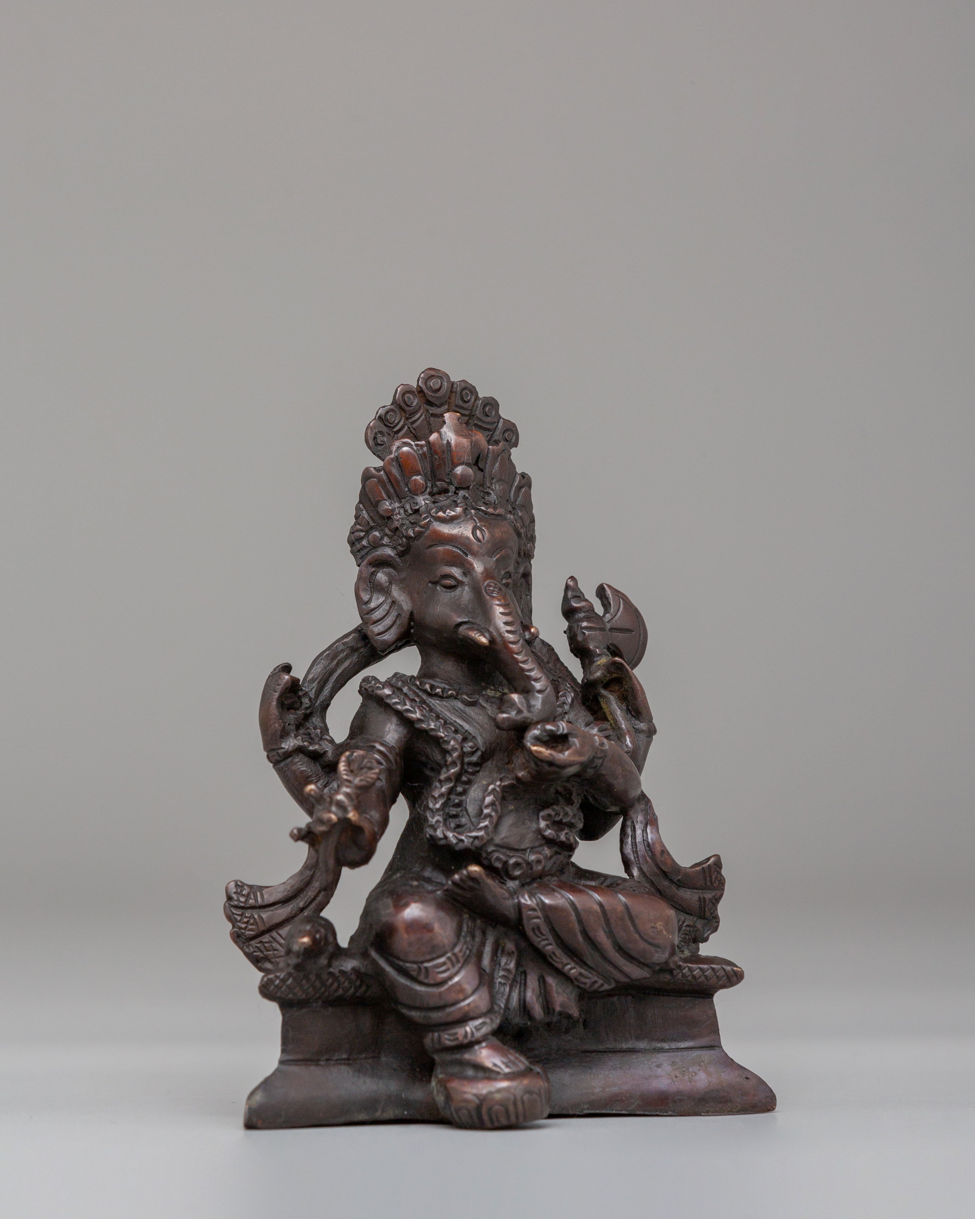 Traditional Ganesh Sculpture | Oxidized Copper Hindu Deity