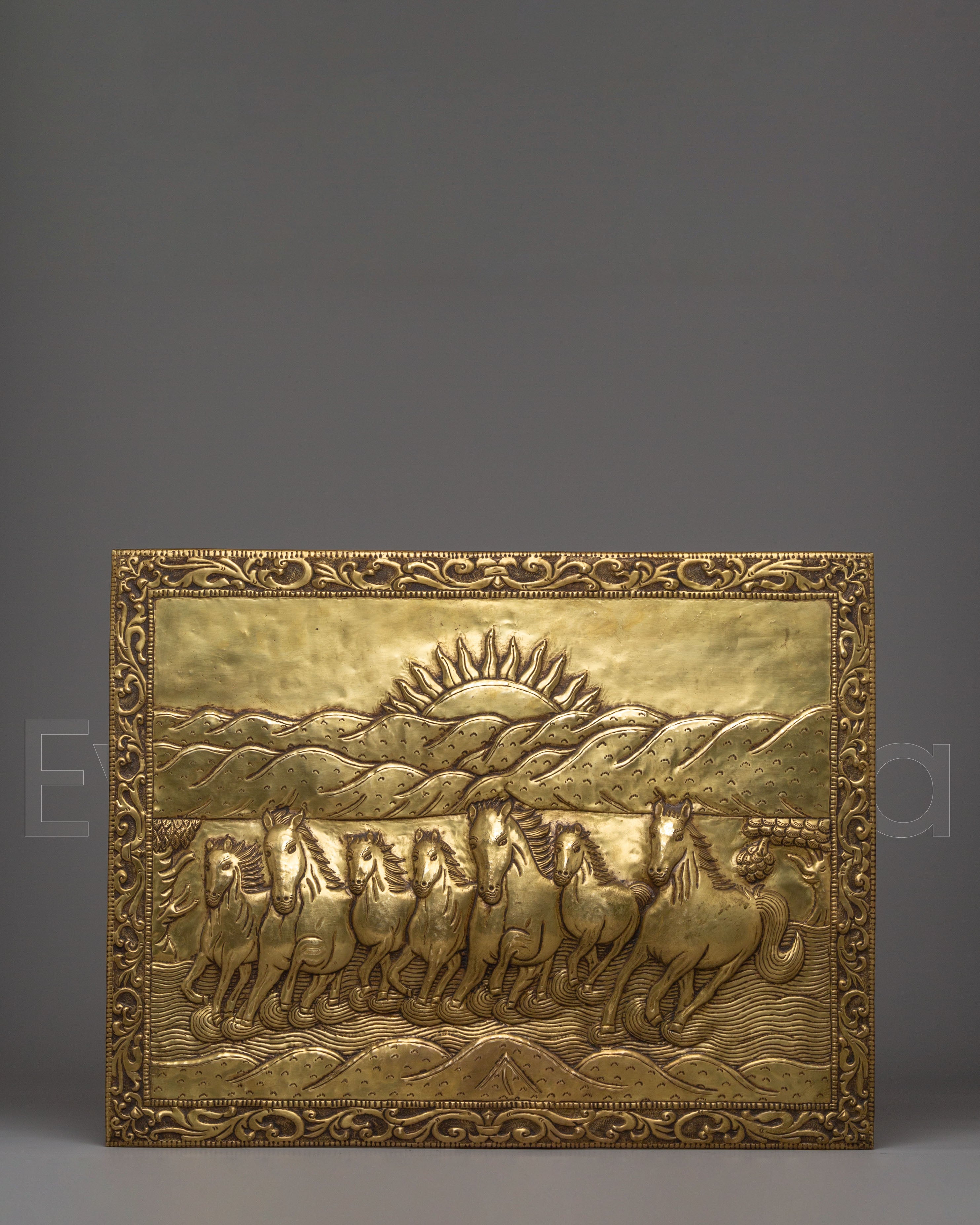 Copper Seven Horses Wall Hanging | Tibetan Decor