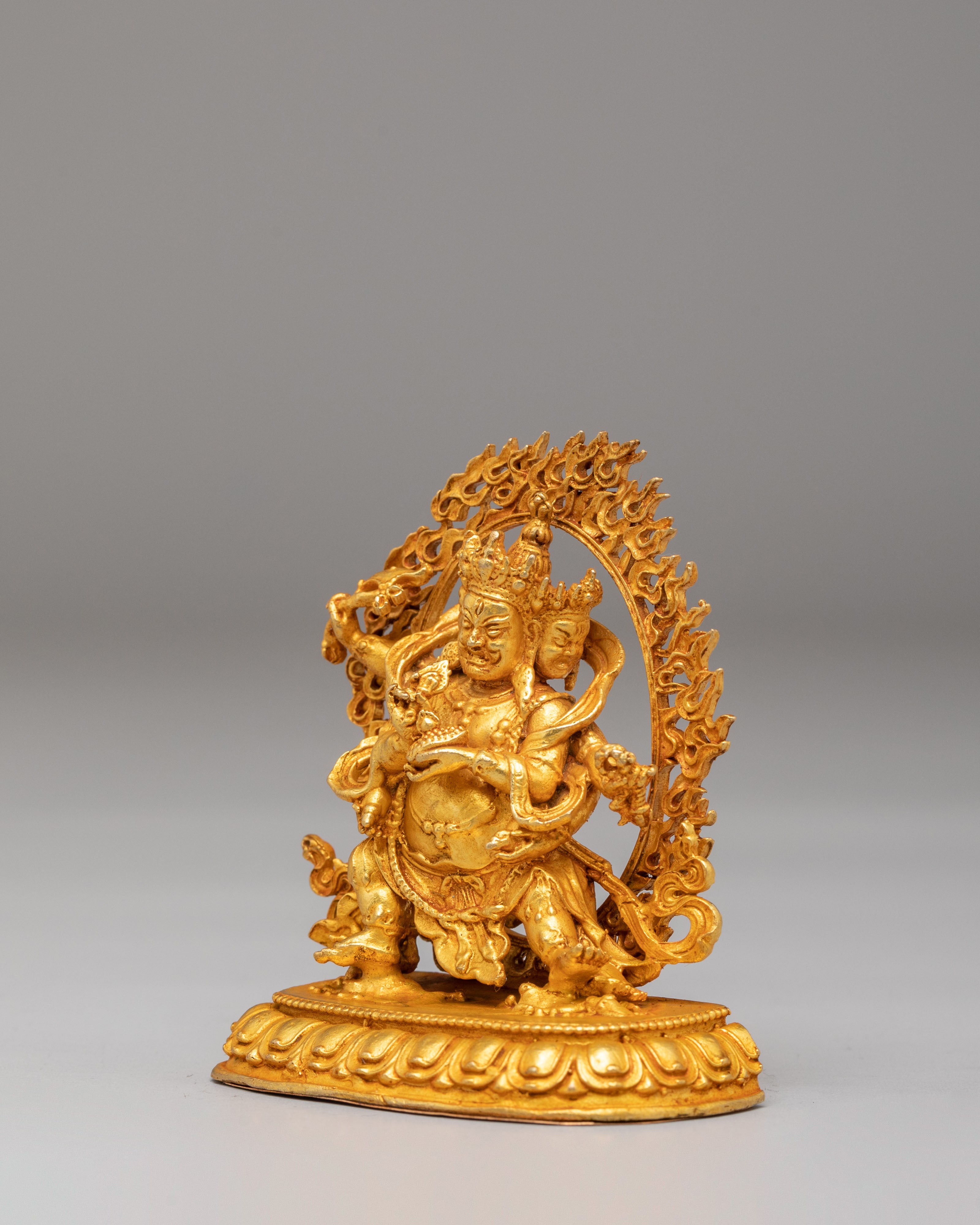 Red Dzambhala Wealth Deity Statue | Gold Plated Copper Deity