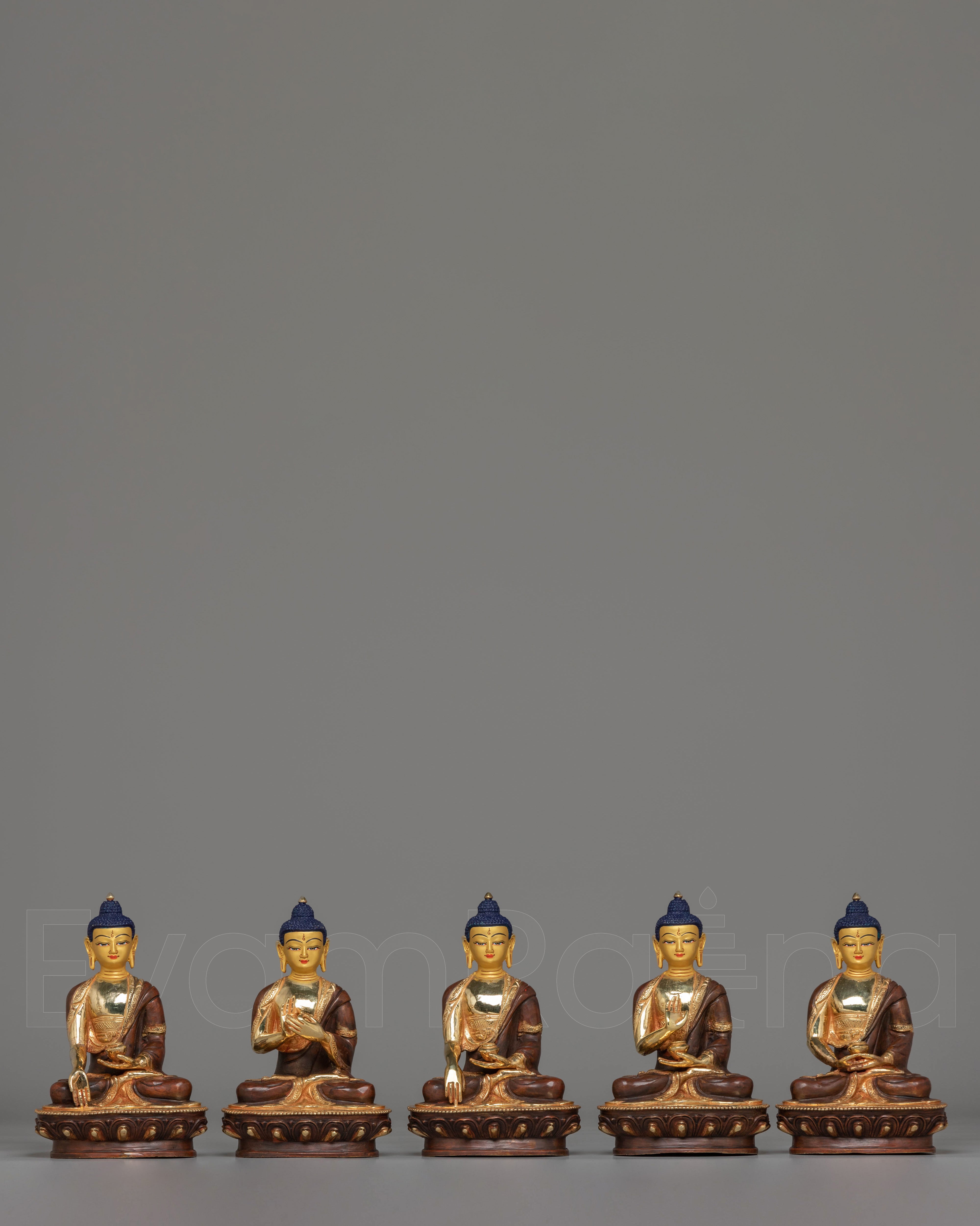 Golden Five-Dhyani Buddha Set | Handmade Golden Buddha Statue