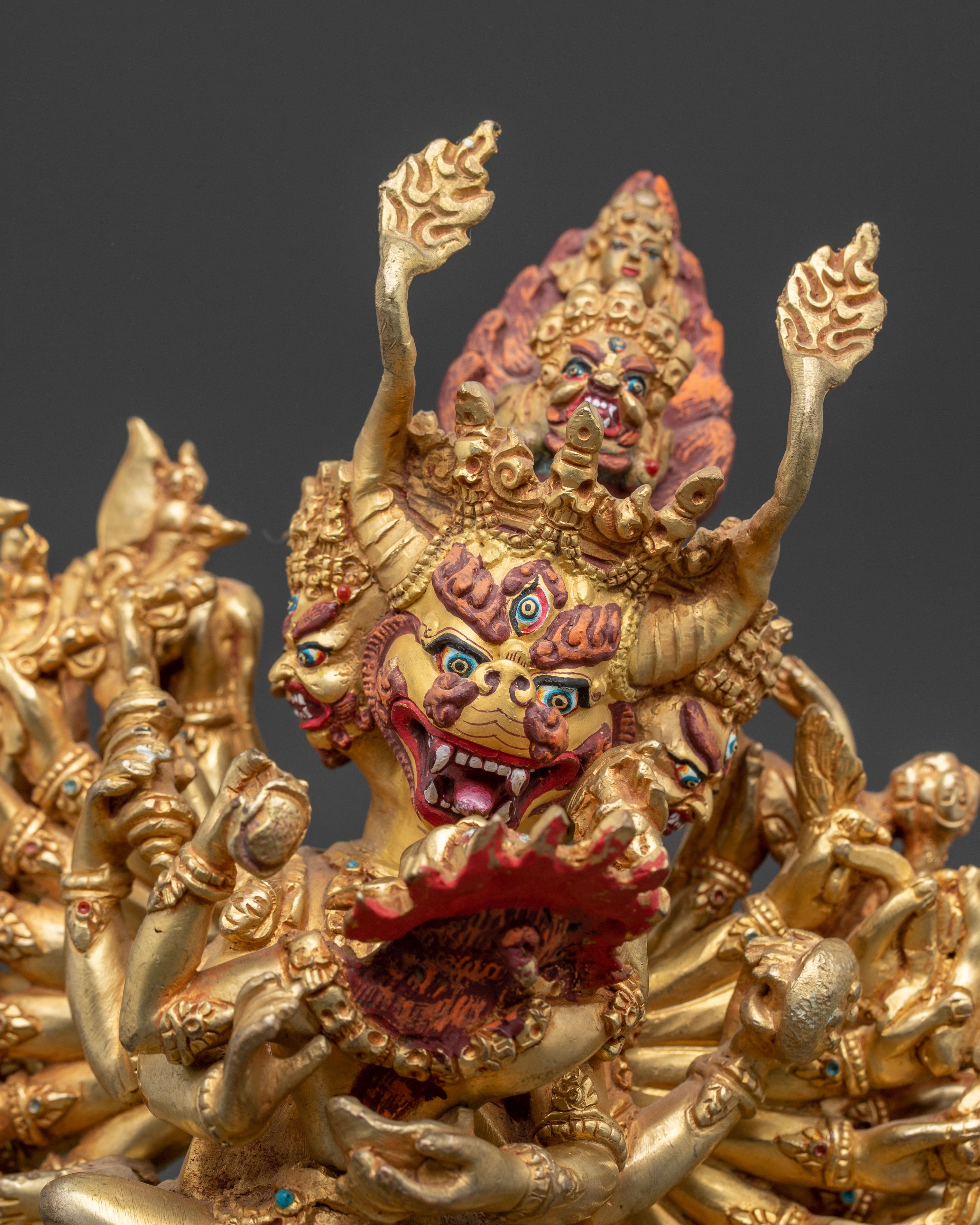 Tibetan Yamantaka With Consort Statue | Wrathful Deity Sculpture