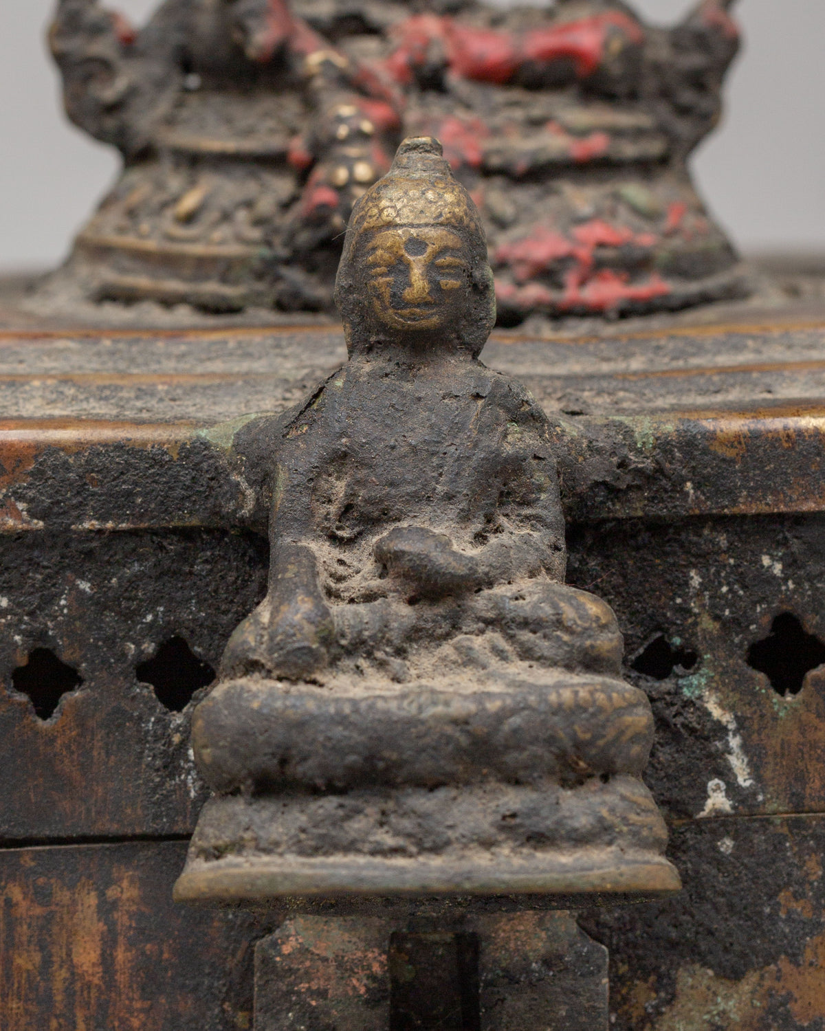 Jewellery Box With Buddhist Deity Carvings | Handcrafted Brass Copper Box