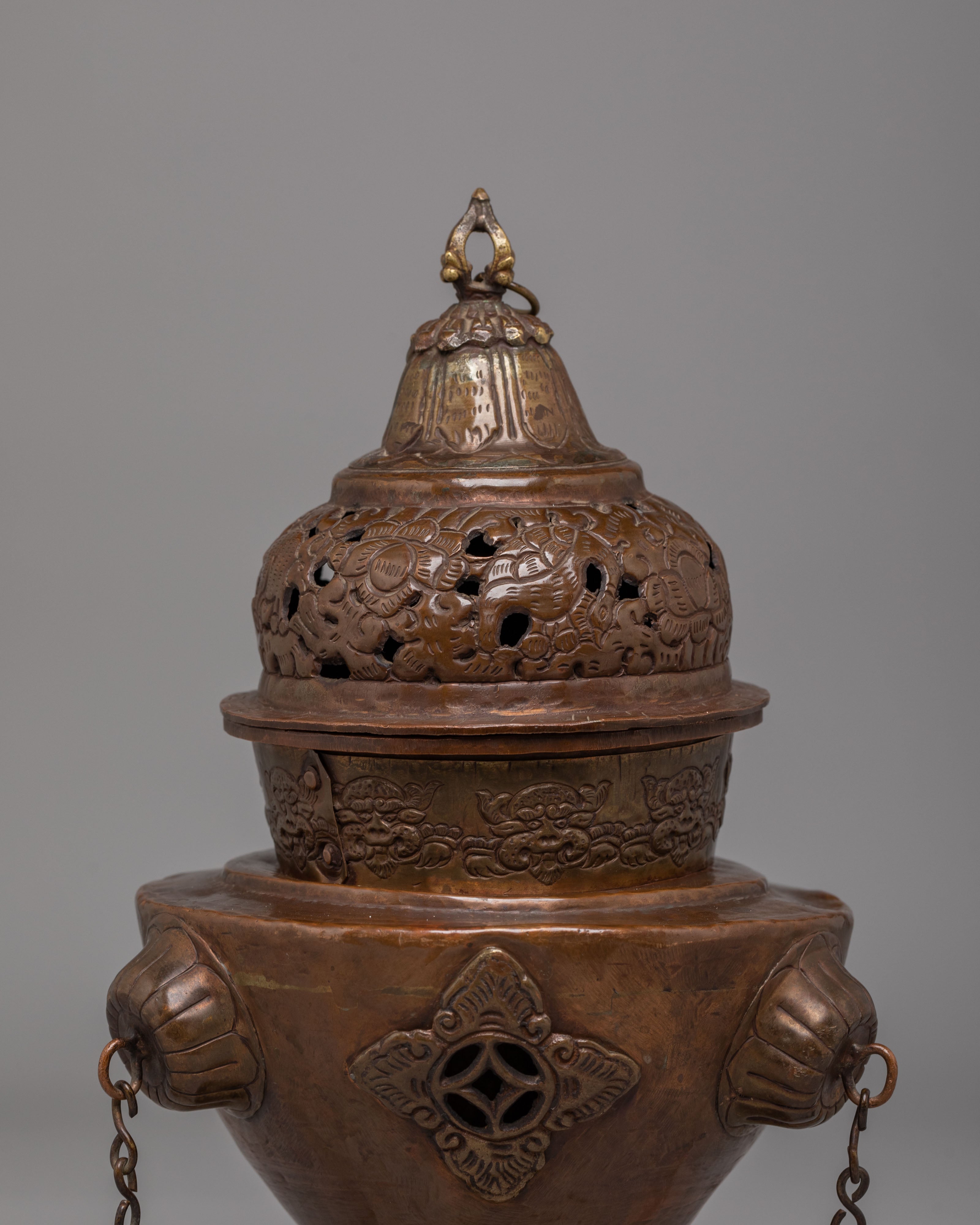 Traditional Buddhist Hanging Incense Burner | Oxidized Copper for Altar and Meditation