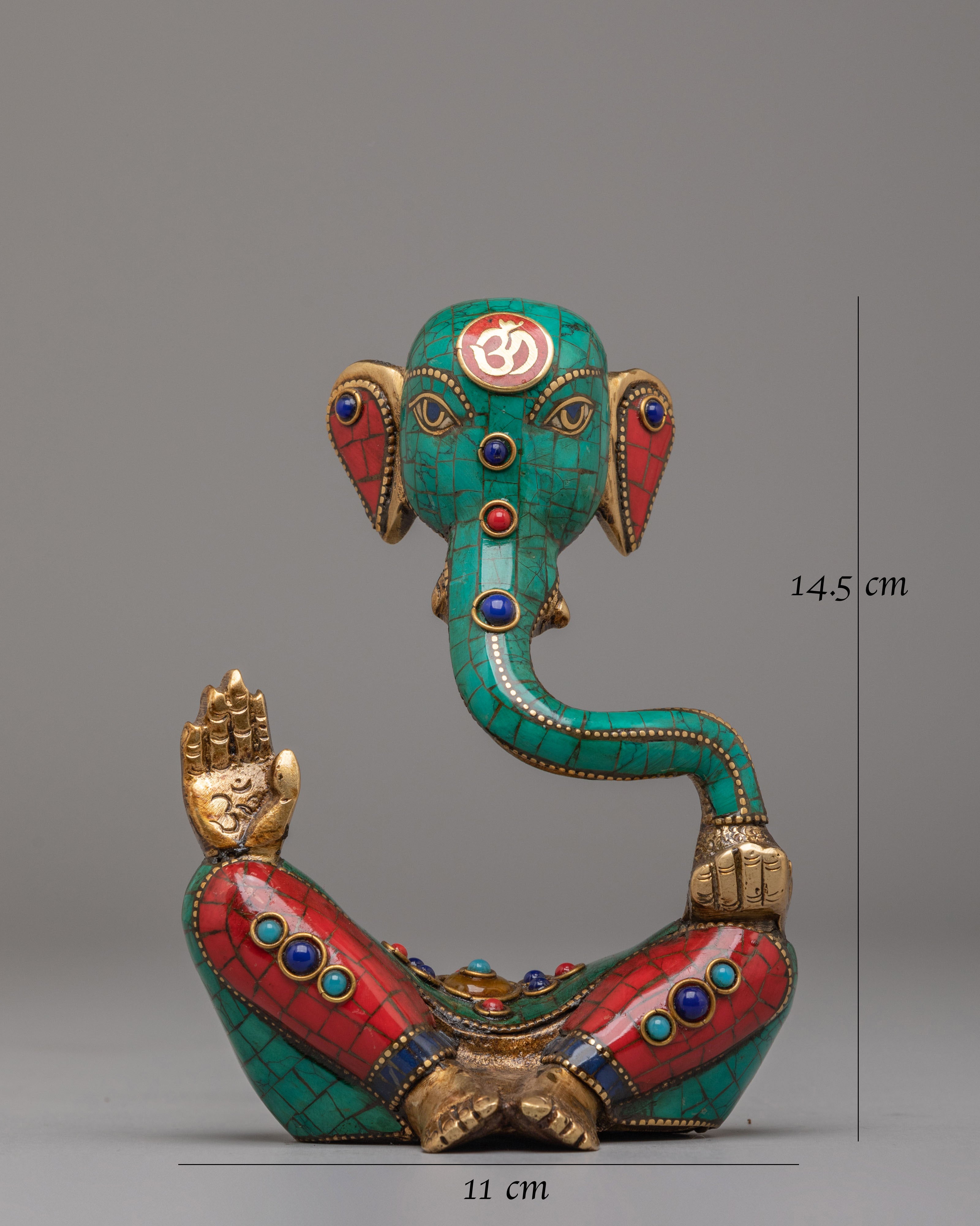 Spiritual Hindu Deity Ganesh Sculpture | Gemstone Embellished Brass Statue