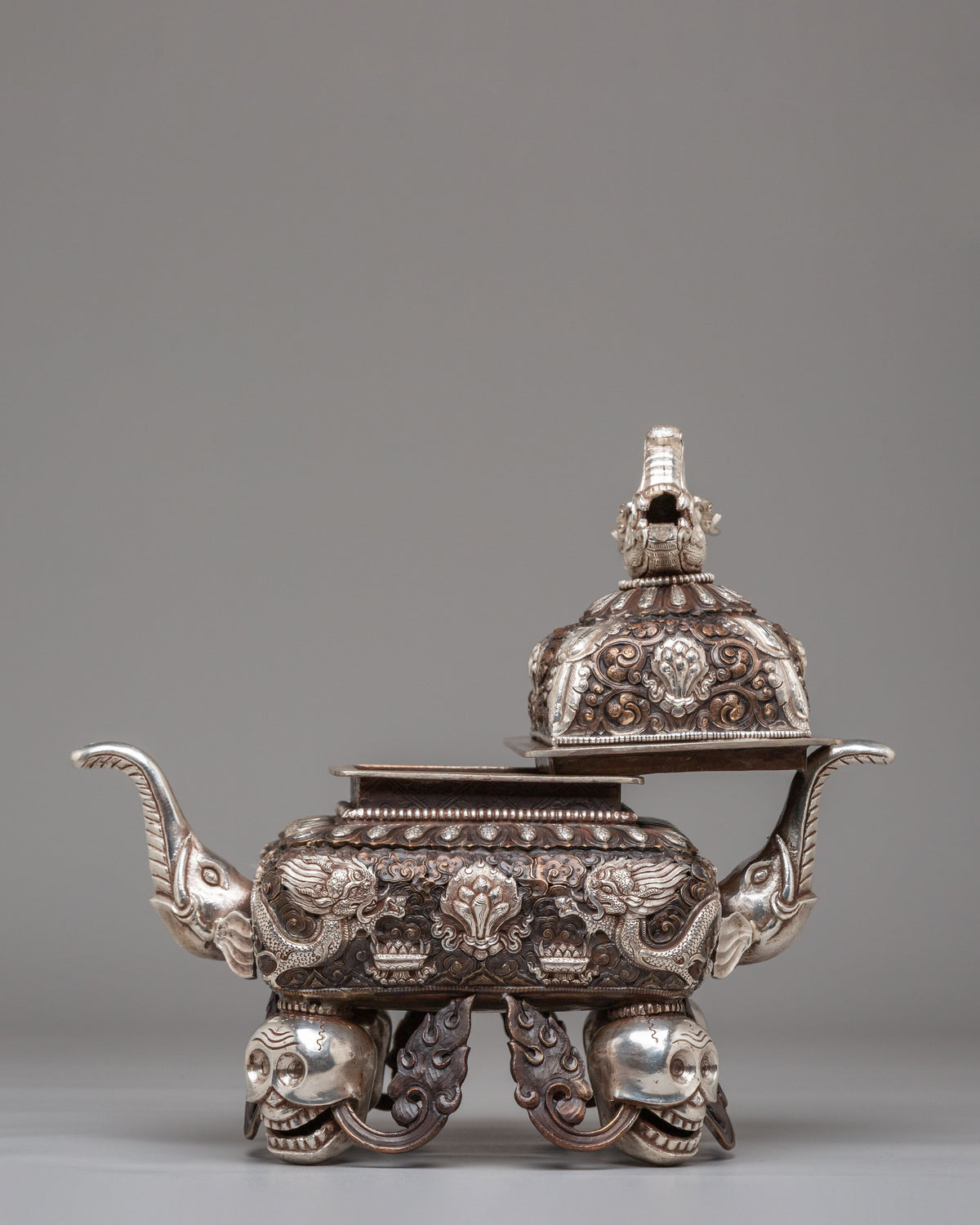 Decorative Buddhist Incense Burner | Silver Plated Copper Artwork