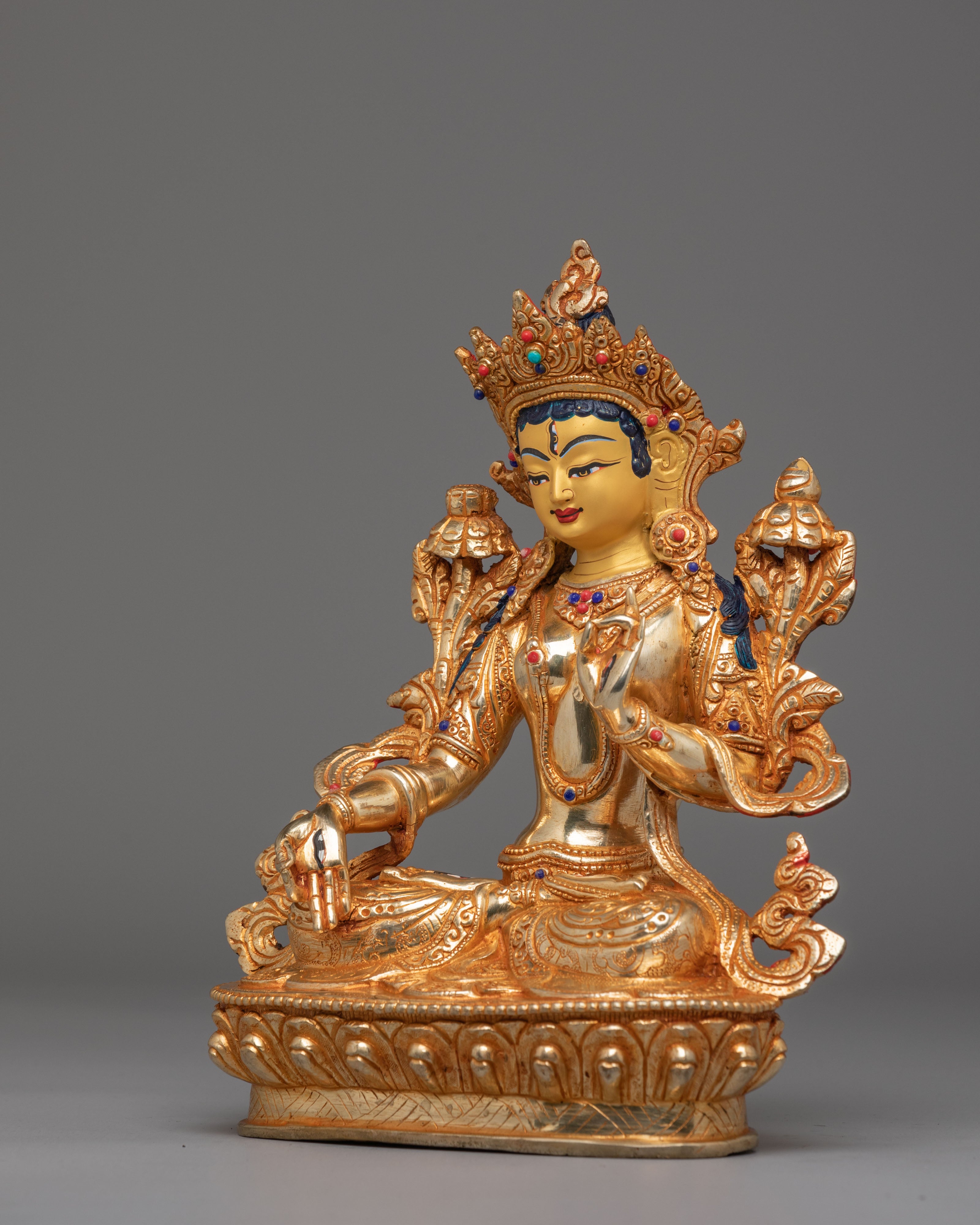 Traditional White Tara Figurine | Tibetan Buddhist Deity
