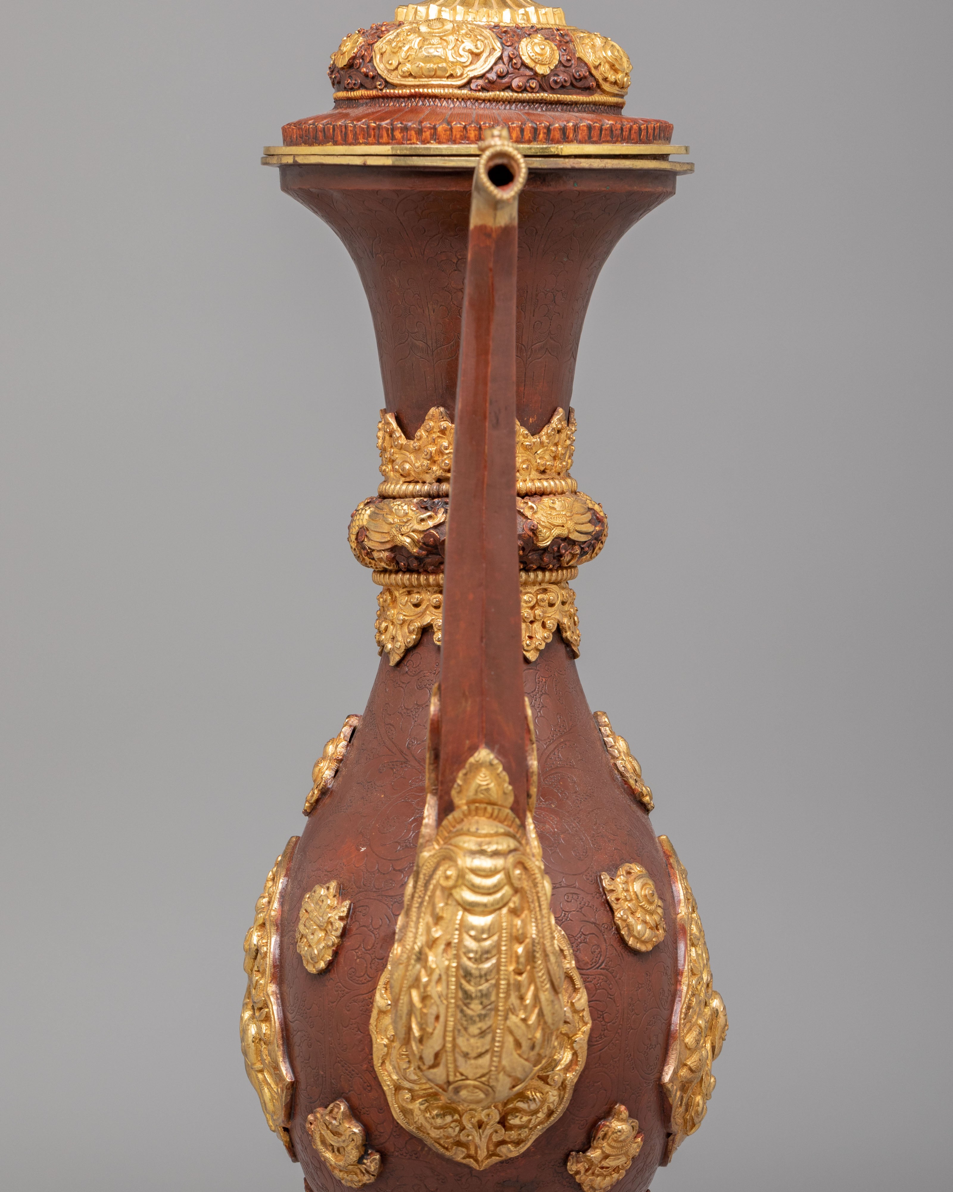 Sacred Ewer Ceremonial Vessel | Gold Plated Copper Himalayan Ritual Artwork
