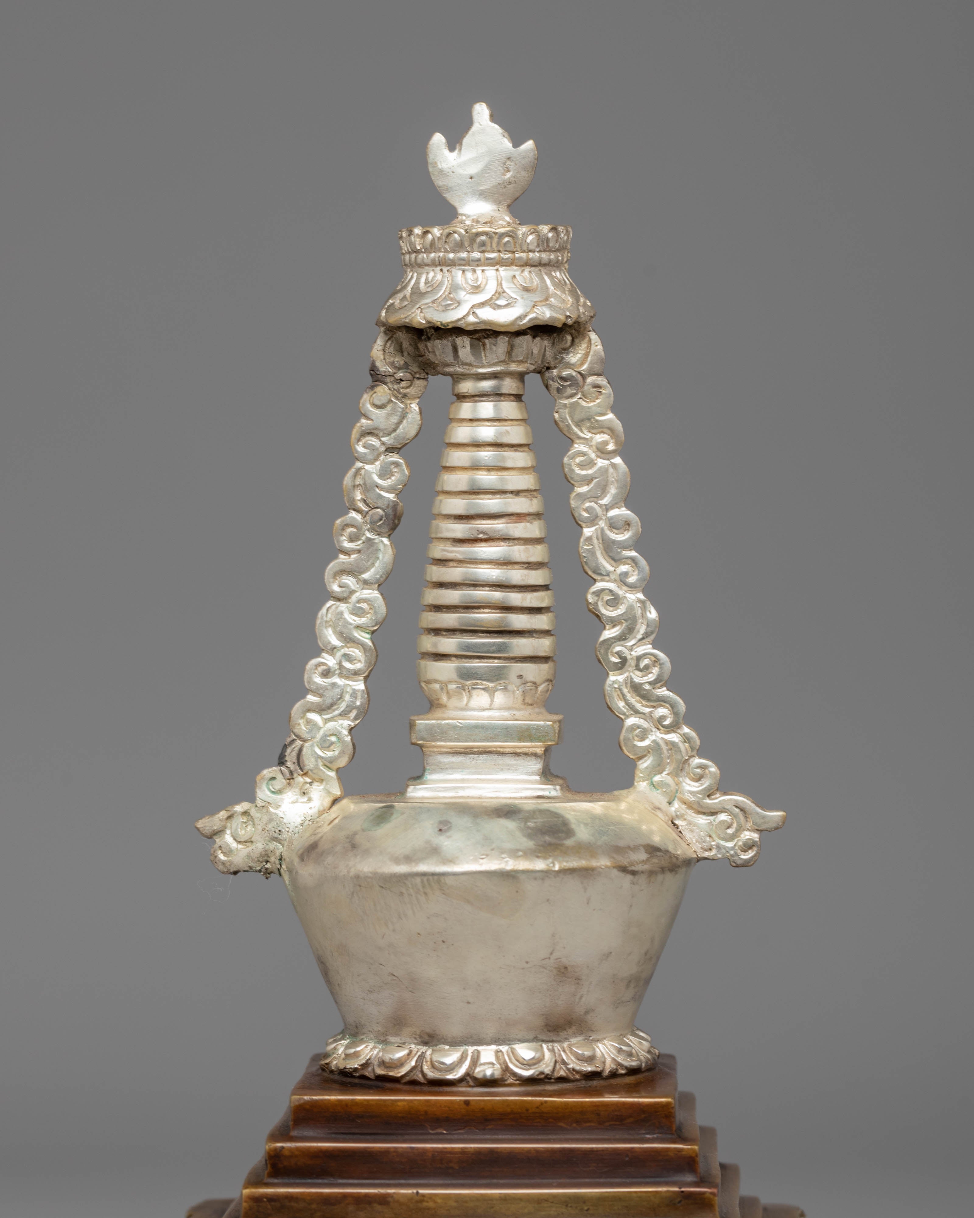Handmade Silver Plated Stupa for Altar | Tibetan Ritual Stupa