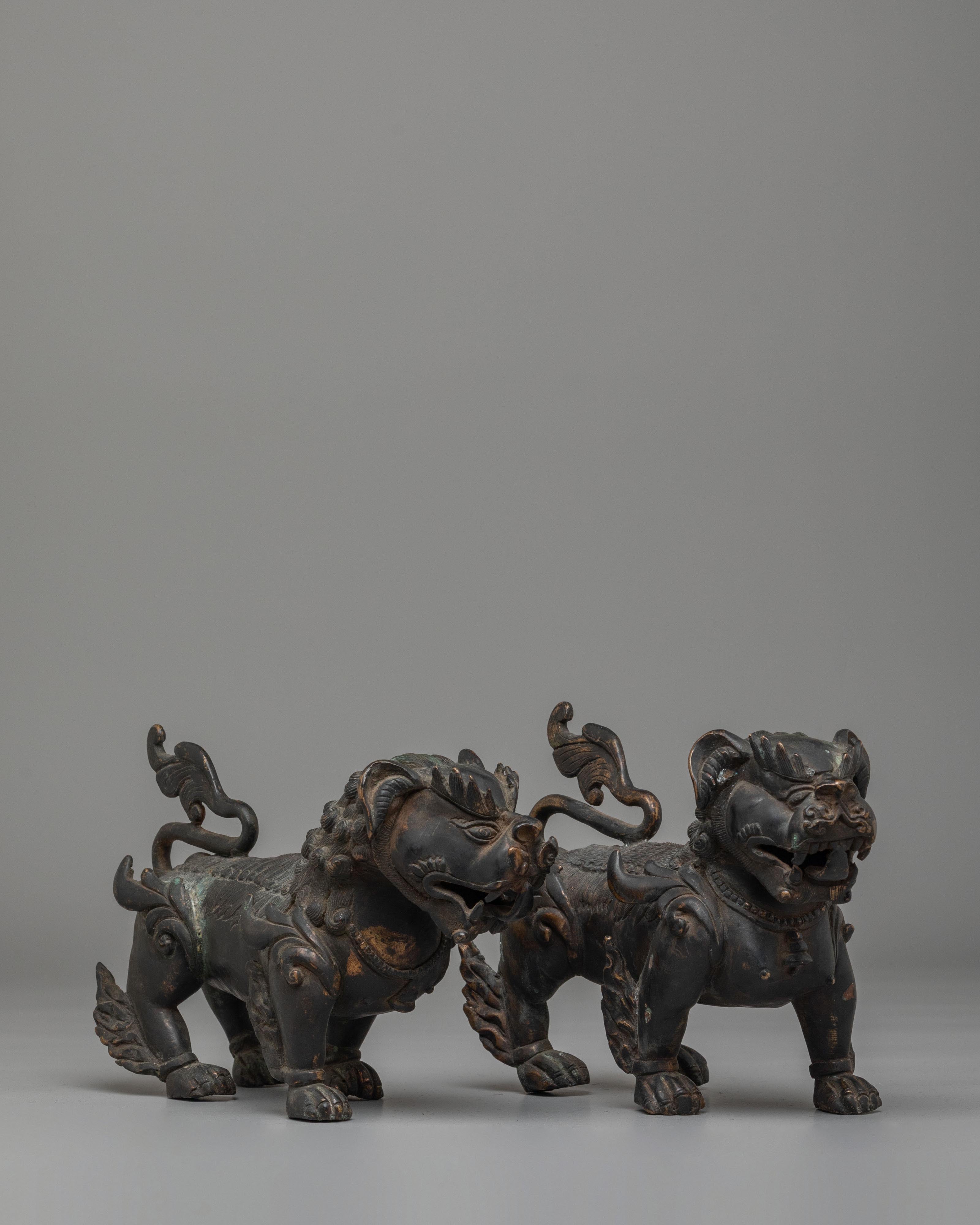 Buddhist Guardian Lion Statue Set: Symbol of Protection & Strength