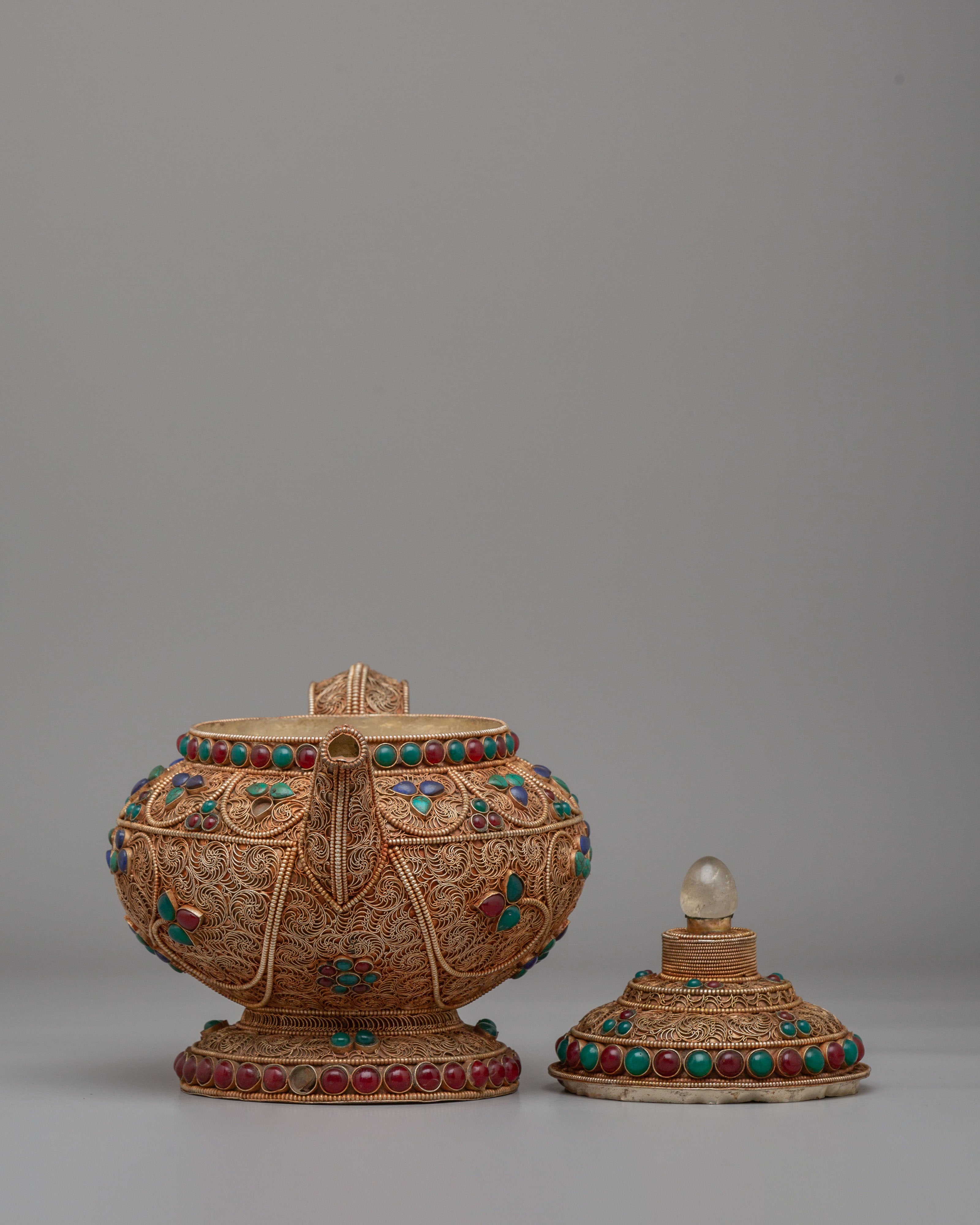 Handcrafted Filigree Tea Pot | Tibetan Tea Pot with Decorative Design