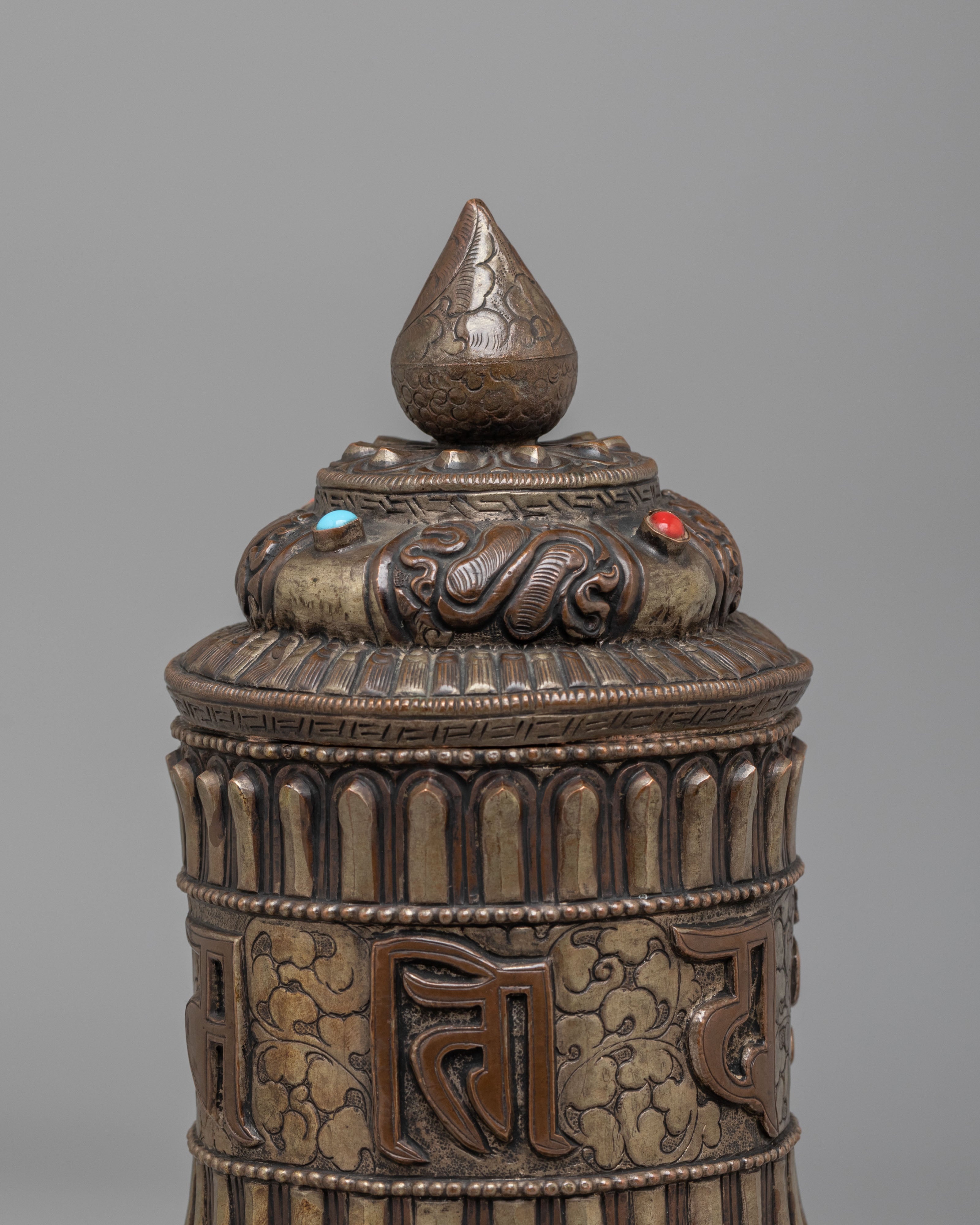 Tibetan Altar Mantra Prayer Wheel | Tibetan Copper Ritual Tool