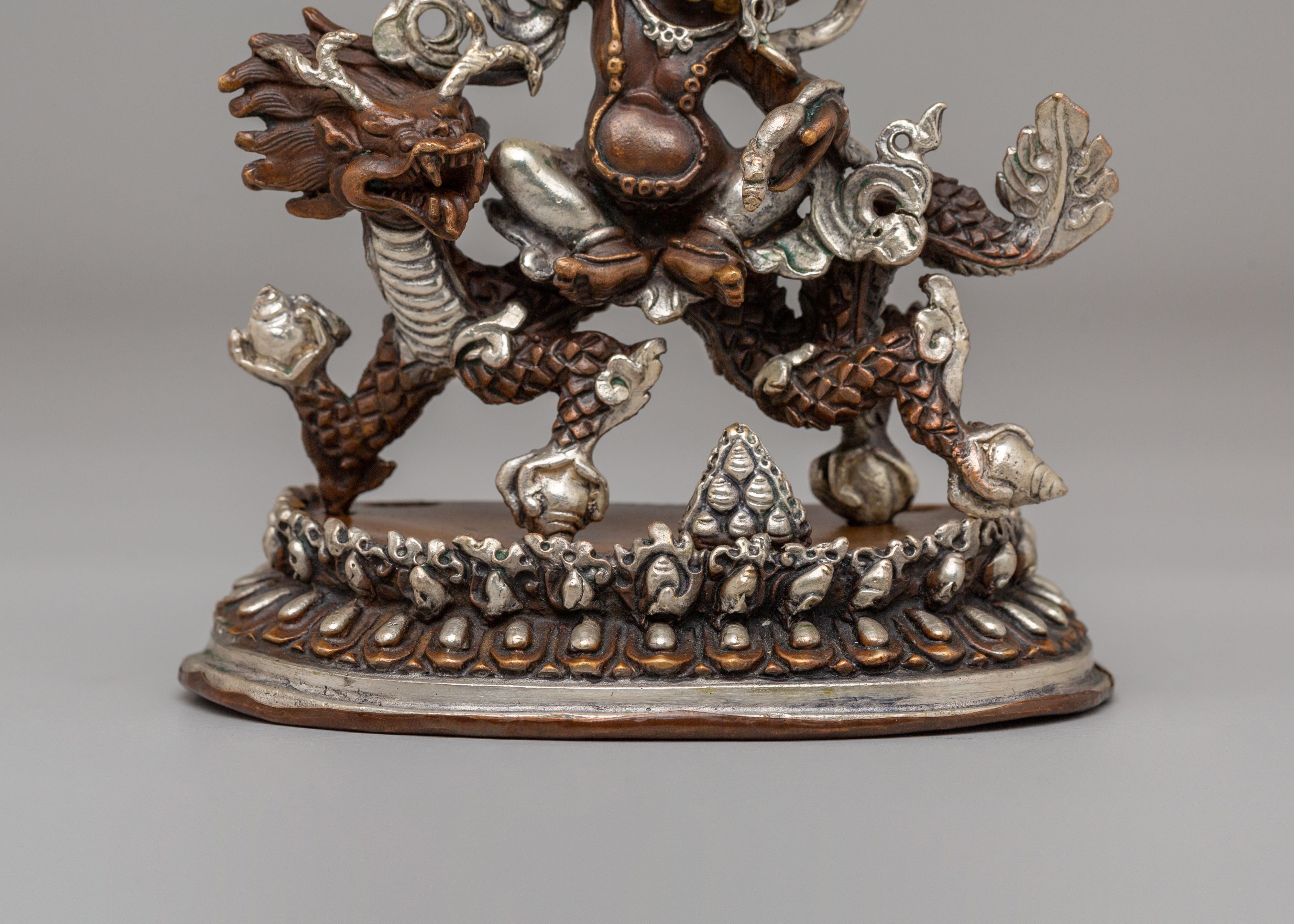 White Dzambhala Wealth Deity Statue | Silver Plated Oxidized Copper Body