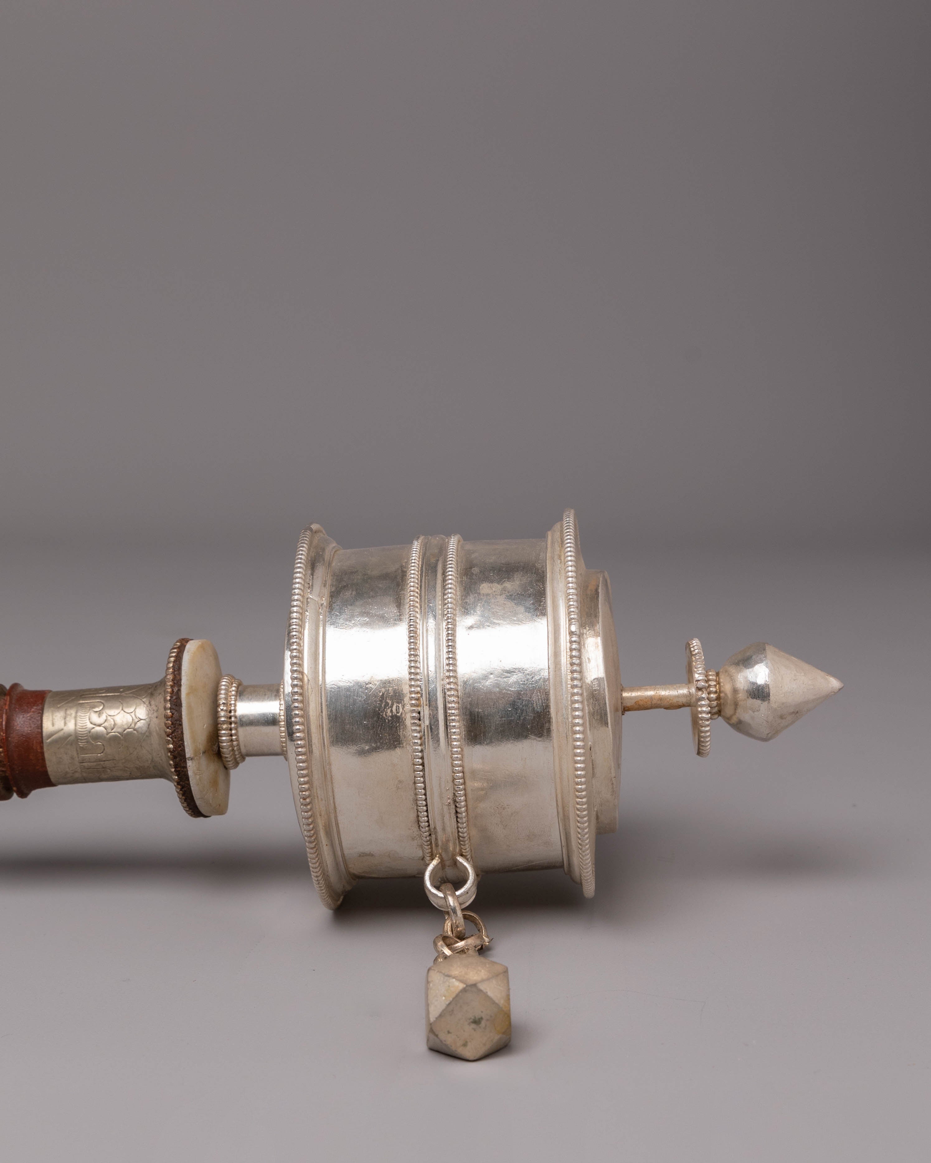 Pure Silver Dharma Prayer Wheel | Symbol of Wisdom & Compassion